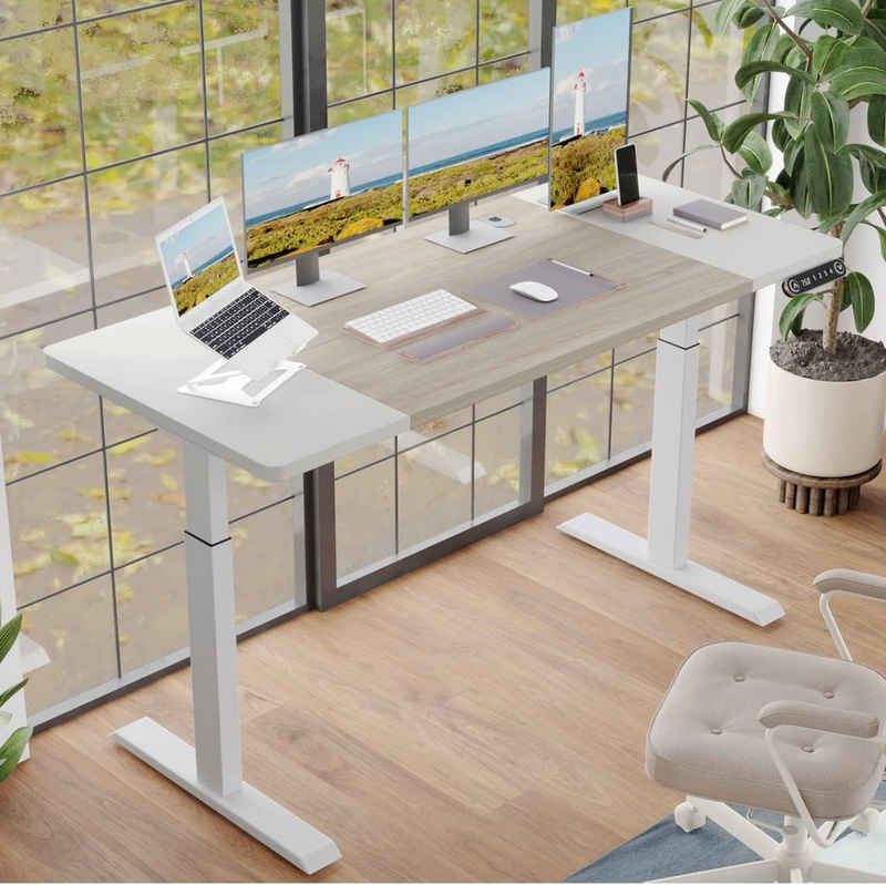 Radlove Schreibtisch Höhenverstellbarer Schreibtisch (160X76 CM /140X60CM, 4-Memory Steuerung, Haken, Drahtkorb), Schreibtisch Höhenverstellbar Elektrisch