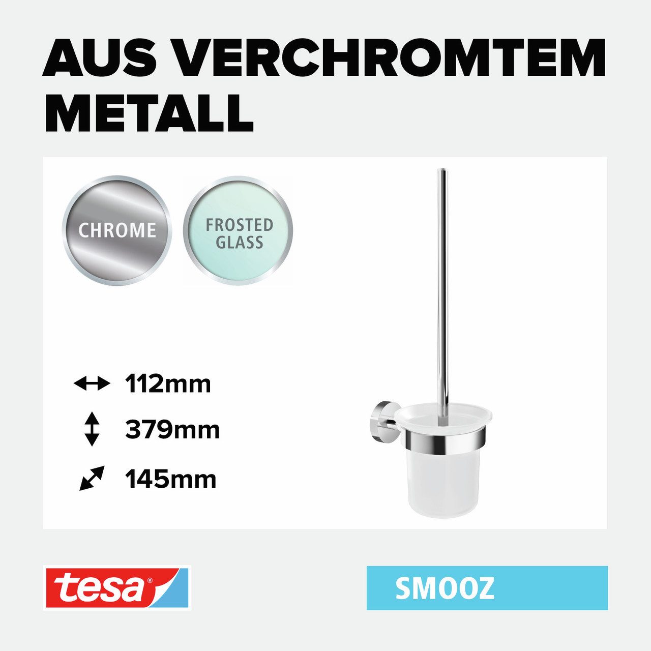 tesa WC-Reinigungsbürste 1 x SMOOZ Toilettenbürste, (Komplett-Set, 3-tlg), chrom - silber - 13,7 cm : 9,7 cm : 41 cm