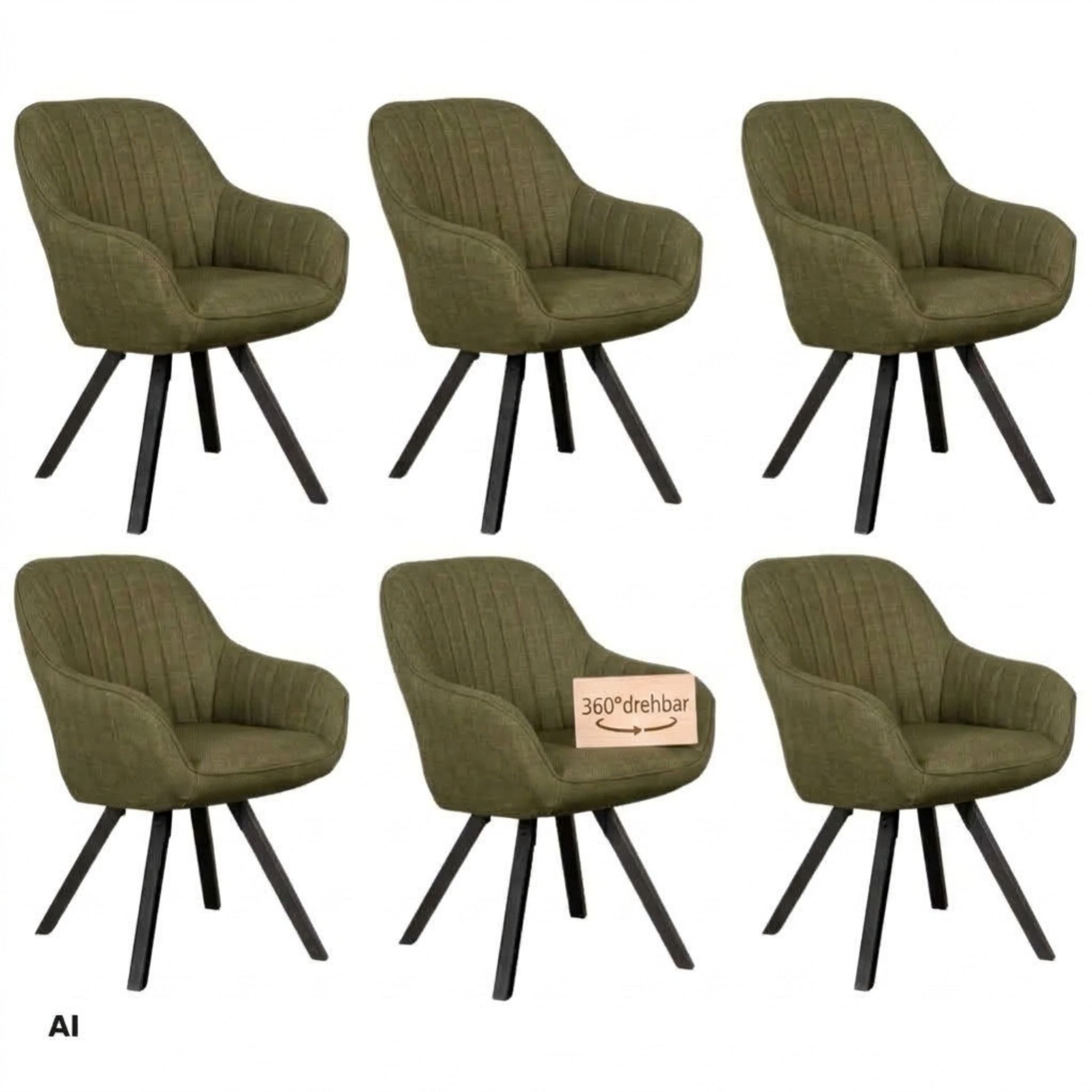 MR.DEKO Esszimmerstuhl 6er Set Matera Armlehnenstühle, drehbar, FSC®100% (einzelnd, oder als Set erhältich für Küche und Esszimmer, 6 St), 360° Drehfunktion, stabile FSC® 100% Holzbeine, weiche Polsterung