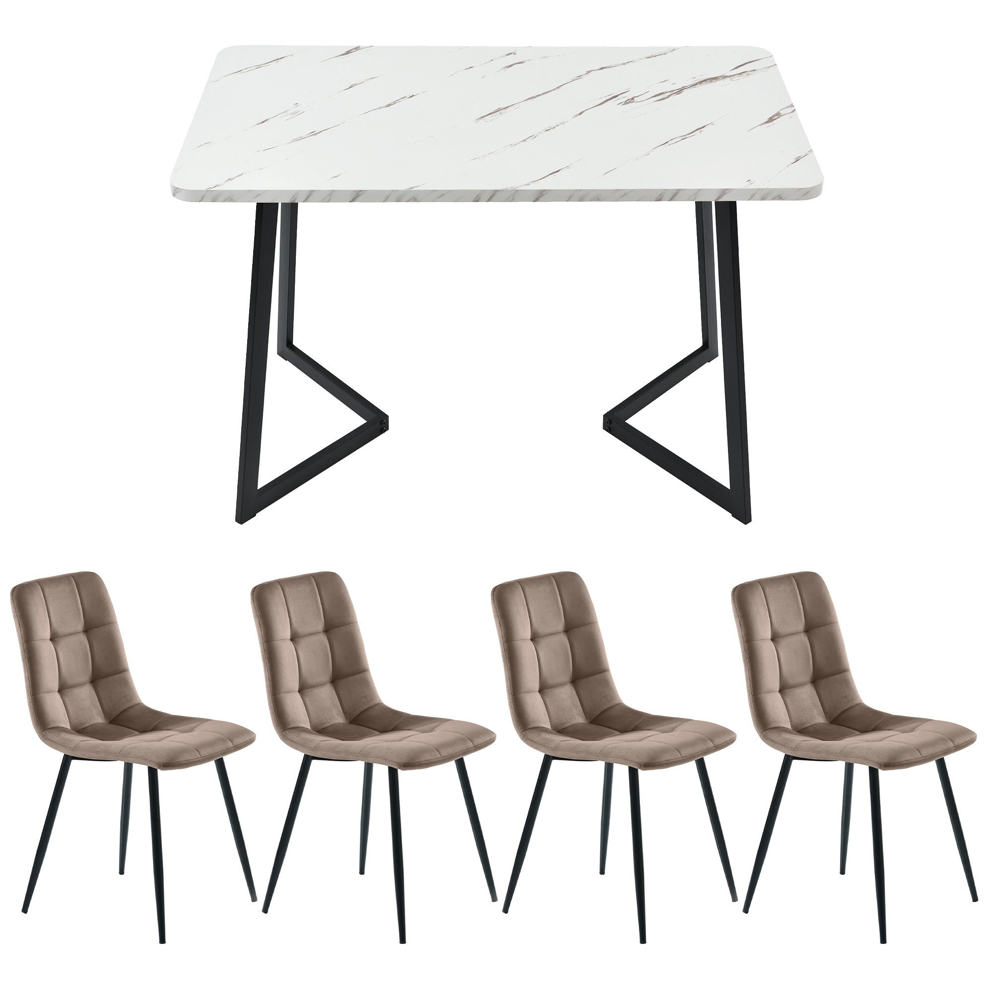 Esstisch mit Stühlen 4 Metallbeine Flieks Set Esszimmerstuhl, Küchetisch (5-tlg), Essgruppe,