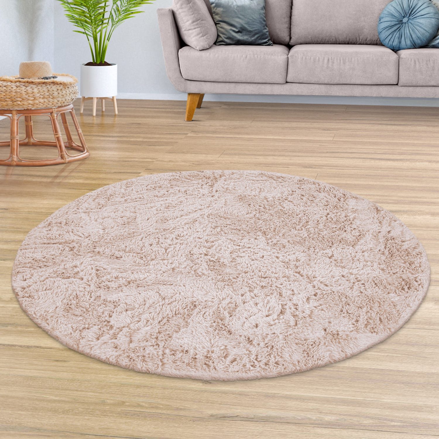 TT Home Teppich Diele, Esszimmer, Flur, Schlafzimmer, Wohnzimmer, Rund, Höhe: 37 mm, Teppich Wohnzimmer Hochflor Langflor Weich Soft Modernes Einfarbiges D