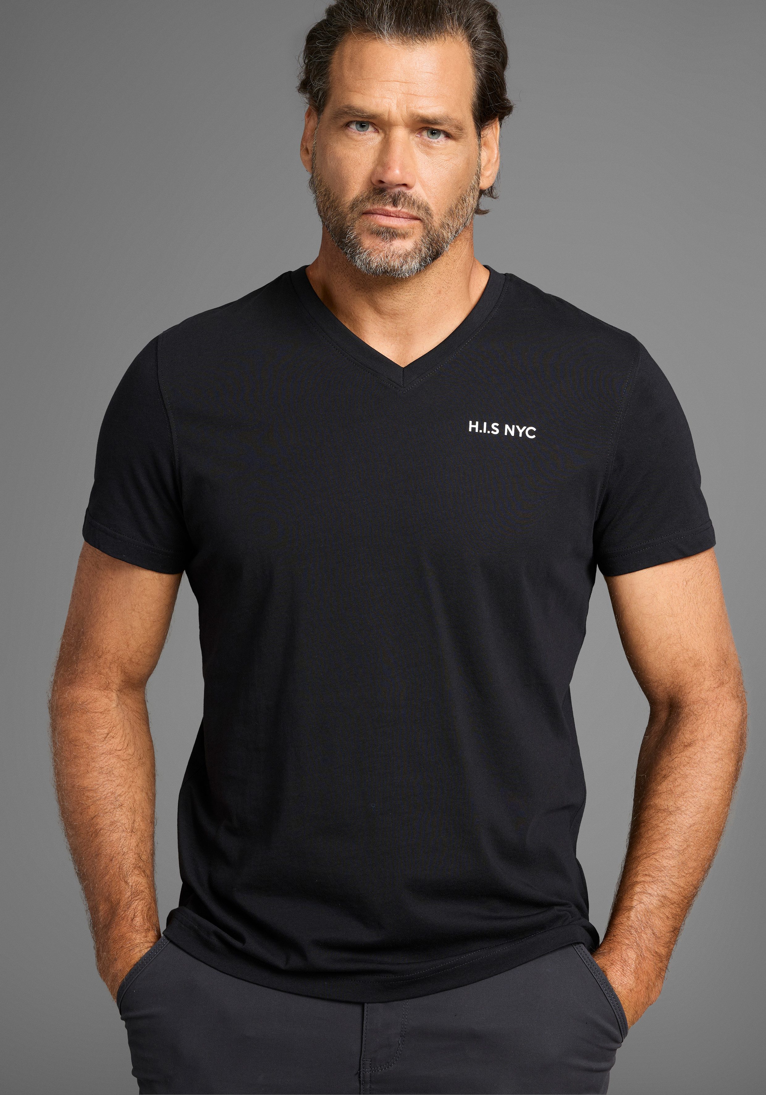 H.I.S V-Shirt (3-er Pack) Kurzarm, Slim Fit, aus Baumwolle günstig online kaufen