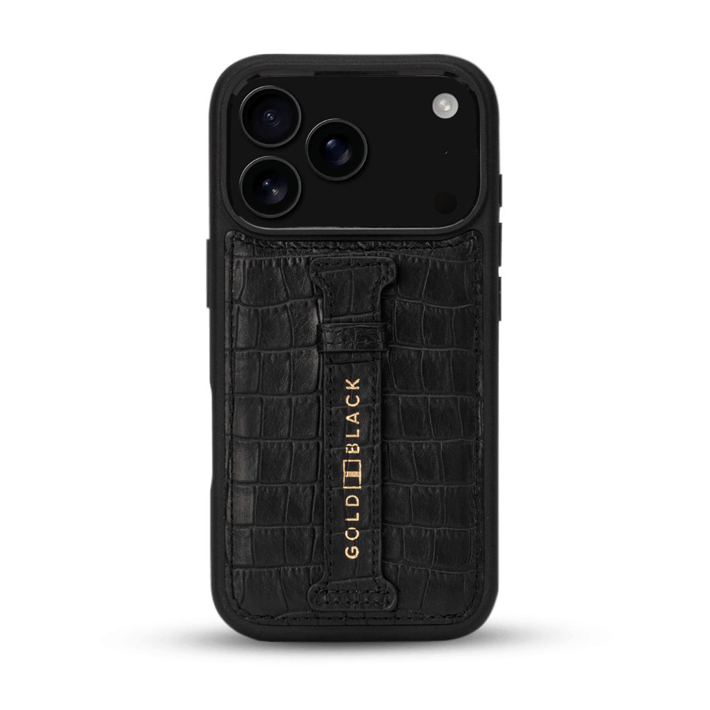 GOLDBLACK Handyhülle GOLDBLACK iPhone 17 Pro Lederhülle CrocPrestige - mit Fingerschlaufe