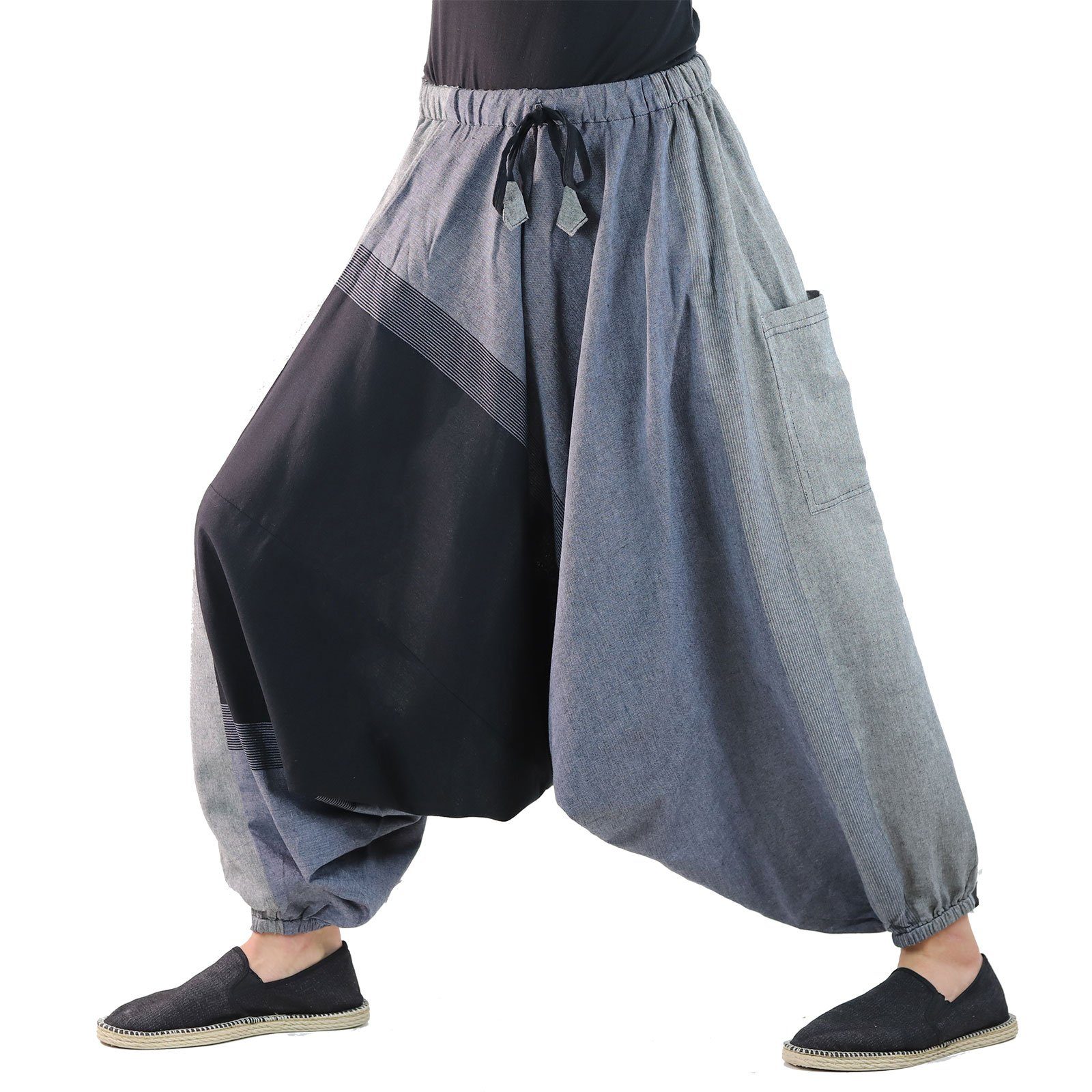 KUNST UND MAGIE Haremshose Fair Baggy Bunt Grau onesize / Haremshose Unisex Pluder-Hose Hippie Schwarz Boho Goa