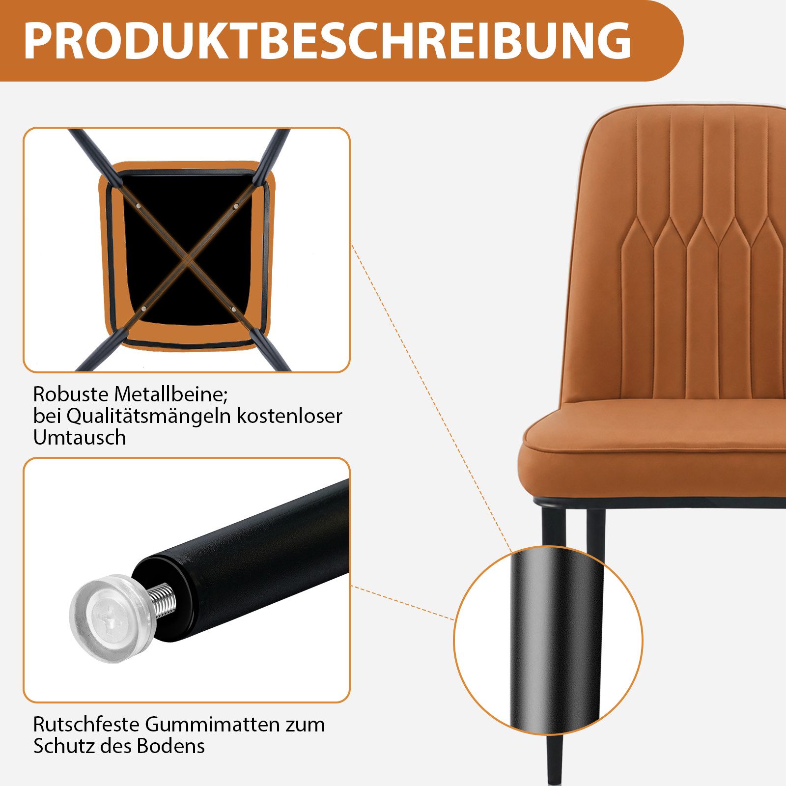 Durrafy Esszimmerstuhl Set 2/4/6 Küchenstuhl Esszimmerstuhl,Polsterstuhl,Wohnzimmerstuhl (2 St), Bis 150 kg belastbar mit rutschfesten Bodenschonern