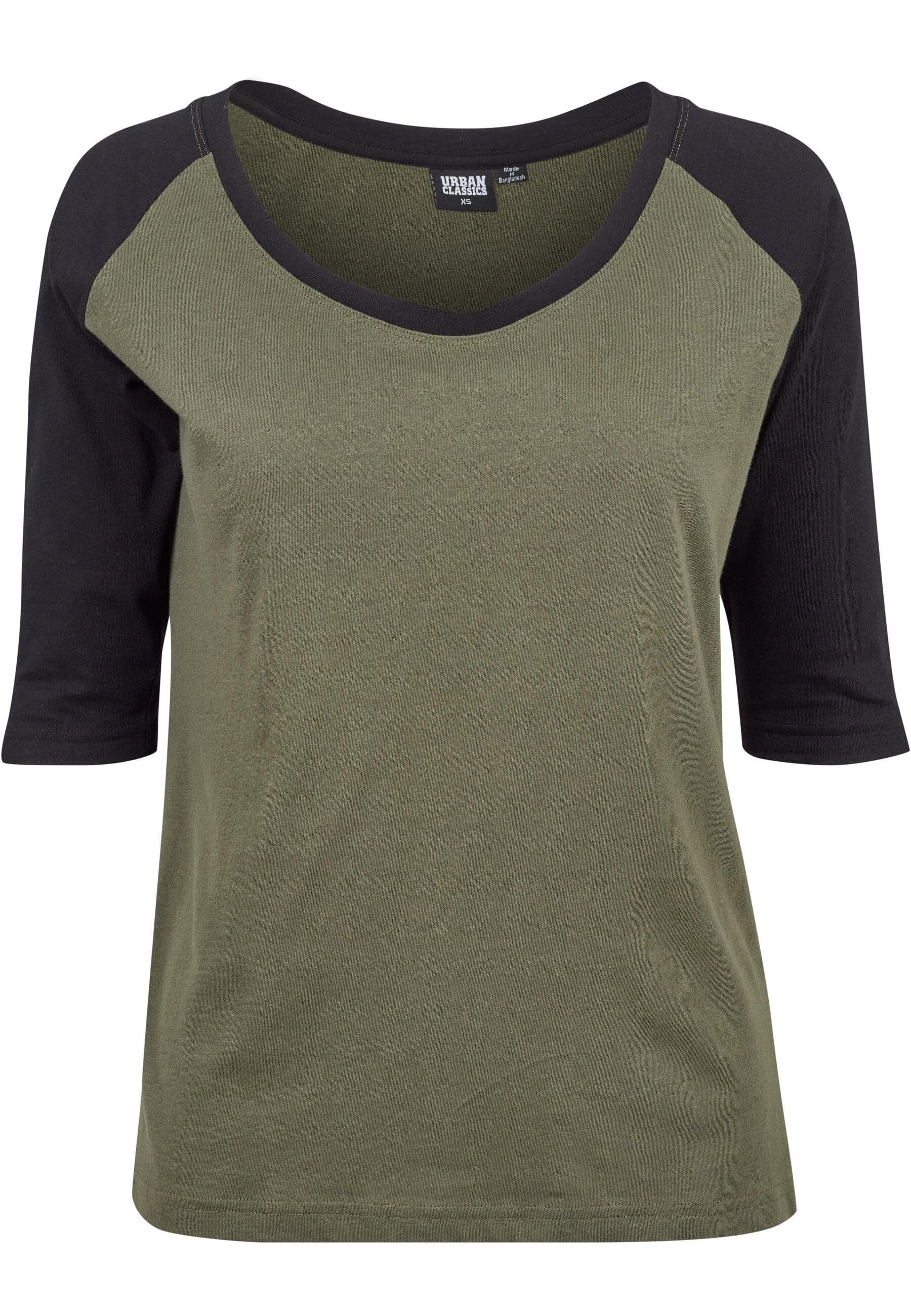 URBAN CLASSICS Kurzarmshirt (1-tlg) 3/4 Damen Raglan Contrast Ladies Tee olive/black