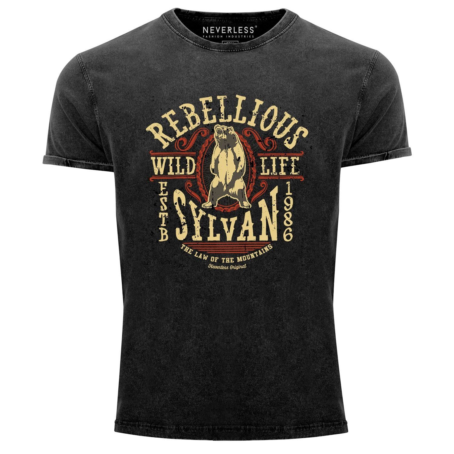 Print-Shirt Neverless® Herren T-Shirt Vintage Shirt Printshirt Rebellious Sylvan
