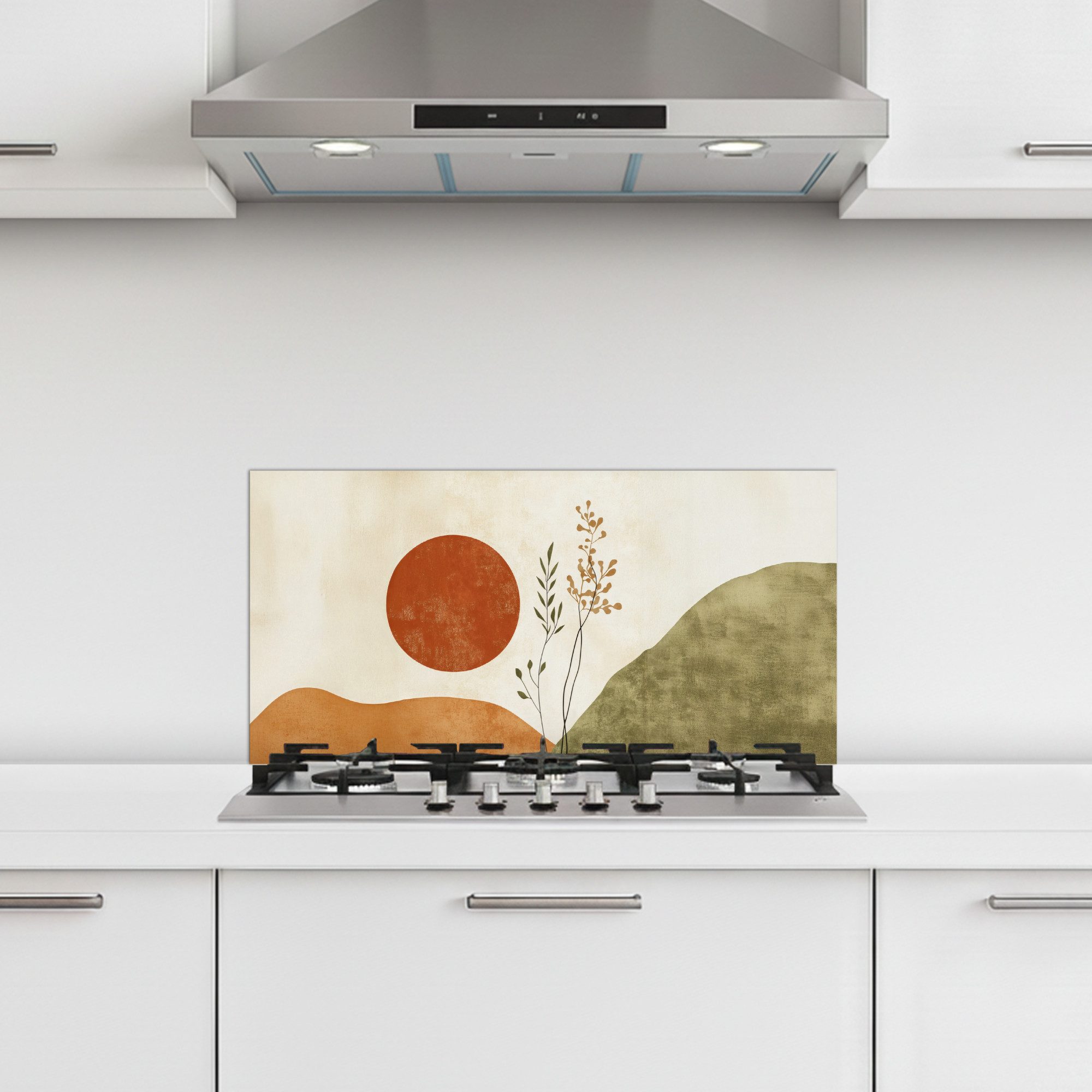KitchenYeah Küchenrückwand selbstklebend (keine Folie) Sonne - Abstrakt - Äste - Orange, (1-tlg), Küchenrückwand, Spritzschutz, Kitchen, 60x30 cm