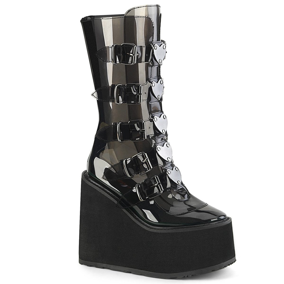 Sale SWING-230C DemoniaCult vegan wadenhohe Plateaustiefeletten rauchg High-Heel-Stiefel