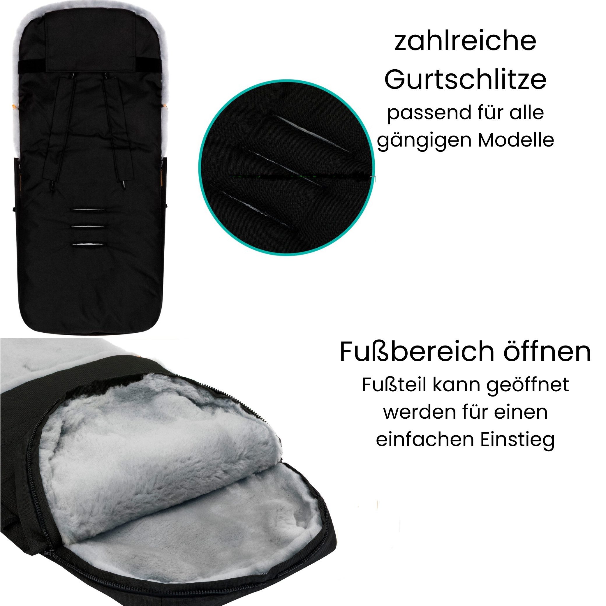Fillikid Fußsack Winterfußsack Bernina Lammfell Exklusiv, Warmer Winterfußsack mit echtem Merino-Lammfell wasserabweisend und – Bild 3 von 5