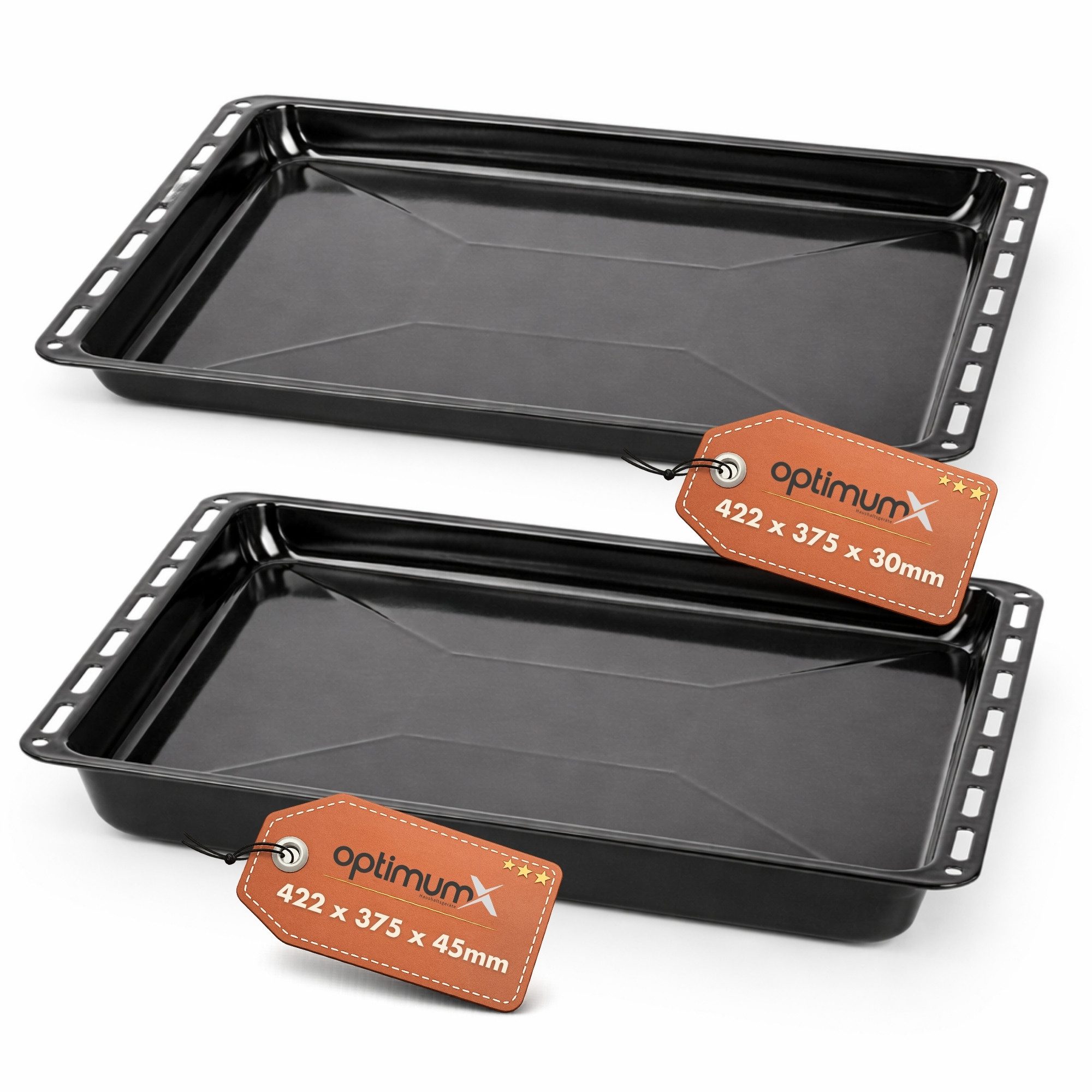 optimumX Backblech Emailliert Backblech Fettpfanne 422–445-455-460-465mm für Backofen, Standart+Tiefe