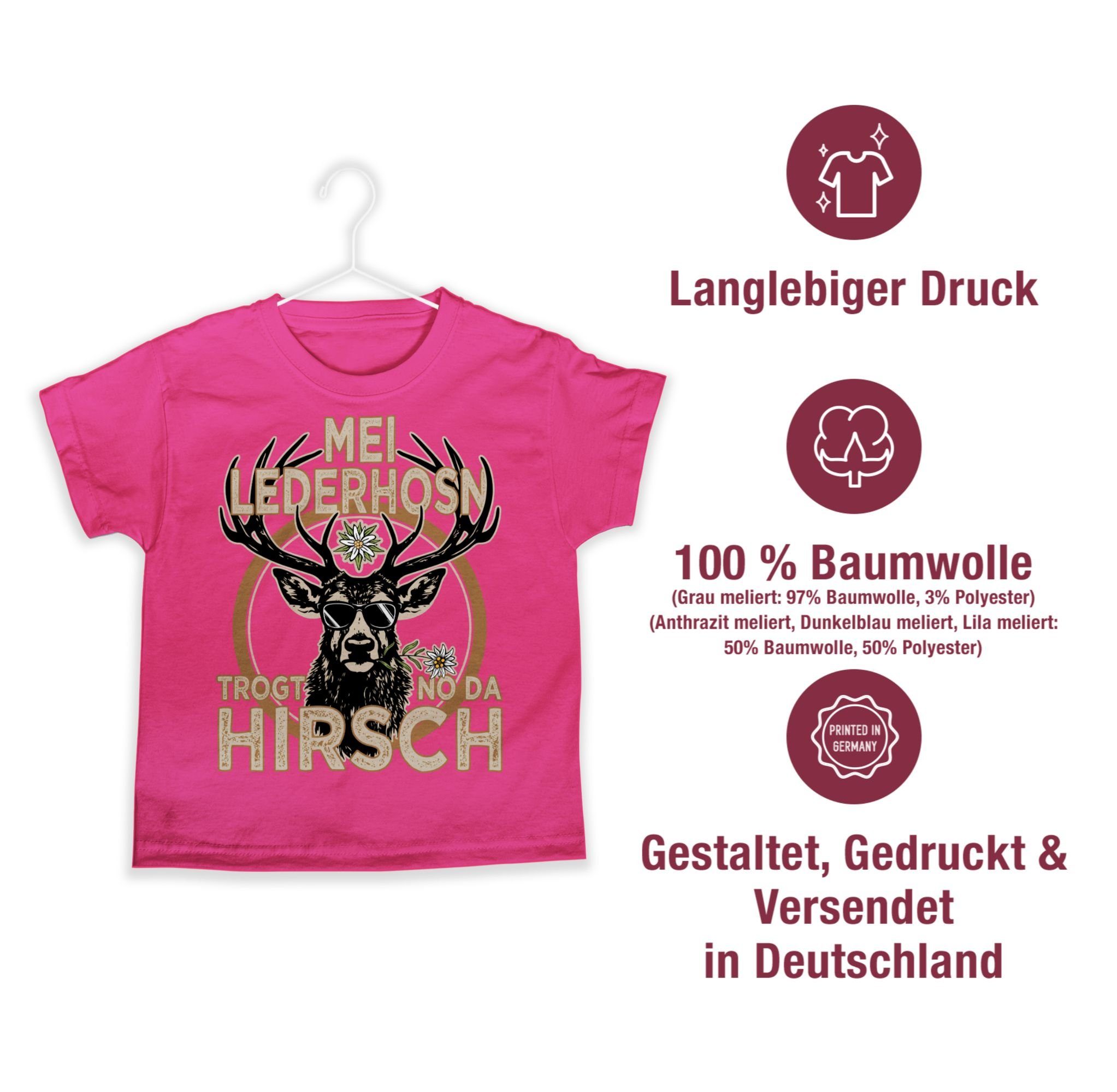 Lederhose Outfit 03 T-Shirt Spruch Hirsch für Kinder Trachten der Trägt Fuchsia Oktoberfest Shirtracer Outfit Mode