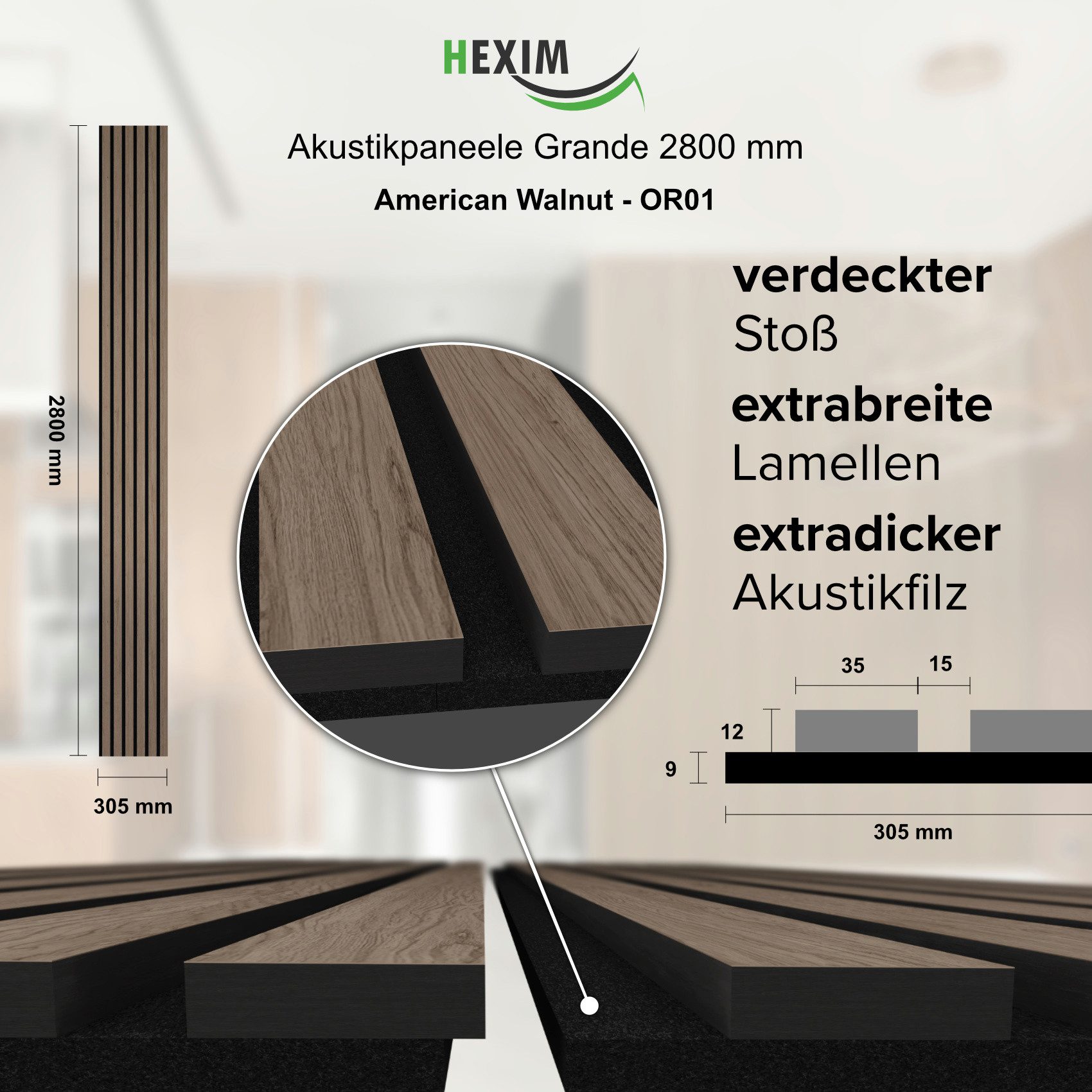 Hexim Wandpaneel, (Akustikpaneele 280x30cm Holzpaneele Grande günstig online kaufen