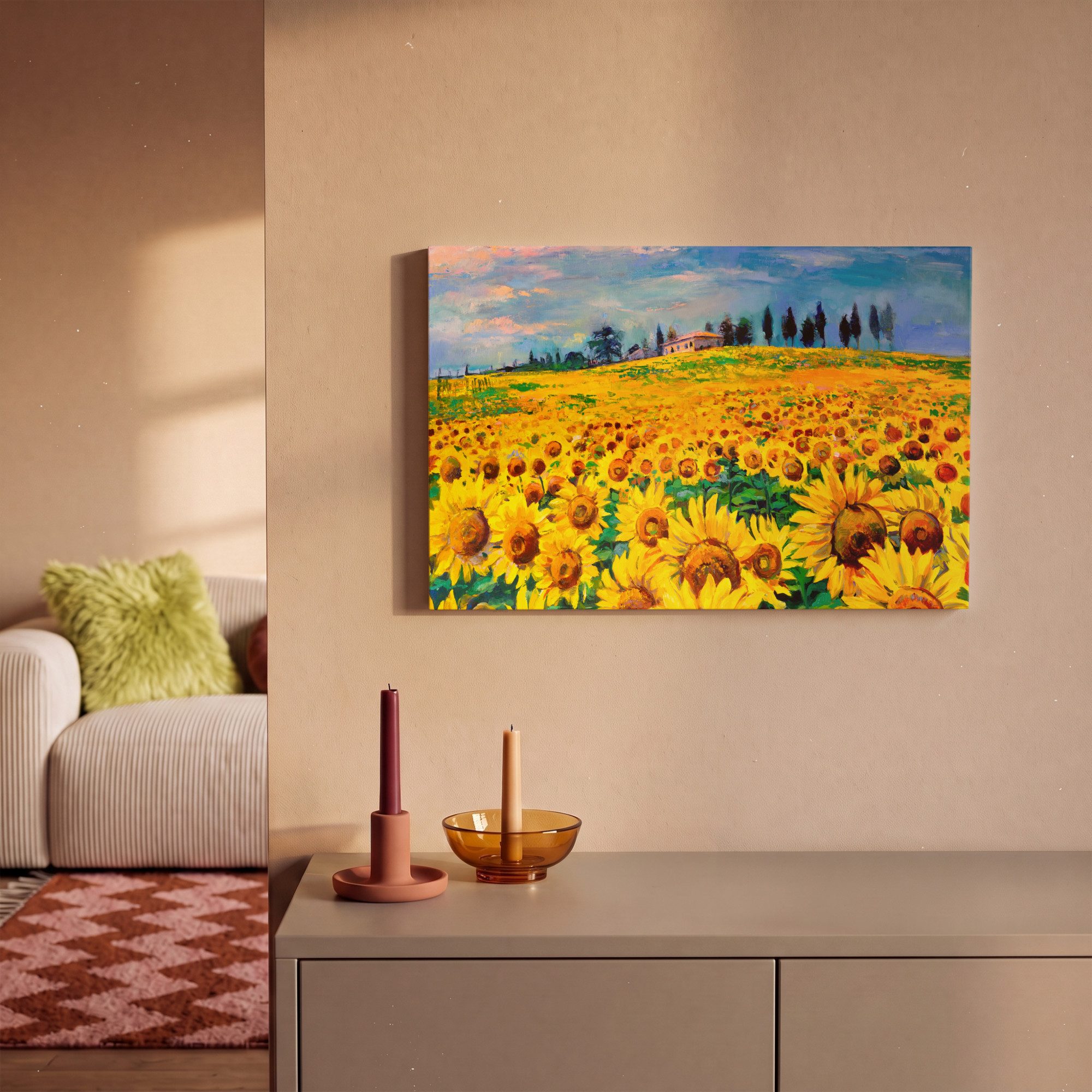 OneMillionCanvasses® Leinwandbild Ölfarbe - Kunstdrucke - Blumen - Sonnenblume, Fotodruck (1 St), Wandbild, Deko Schlafzimmer Wohnzimmer Flur 20x20 cm – Bild 2 von 5