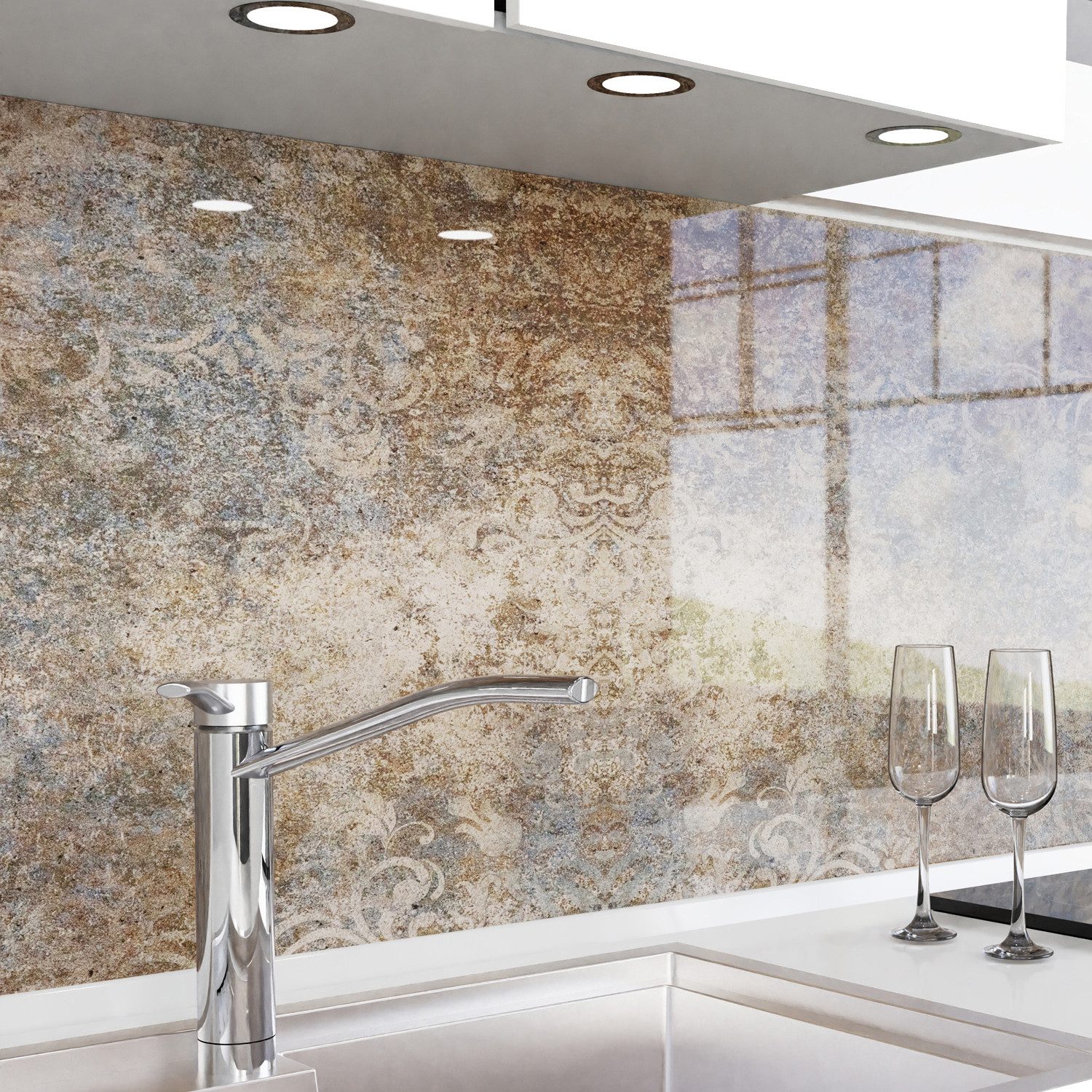 danario Küchenrückwand Folie selbstklebend, Glasoptik, Spritzschutz Küche, ablösbar - 0,8 mm