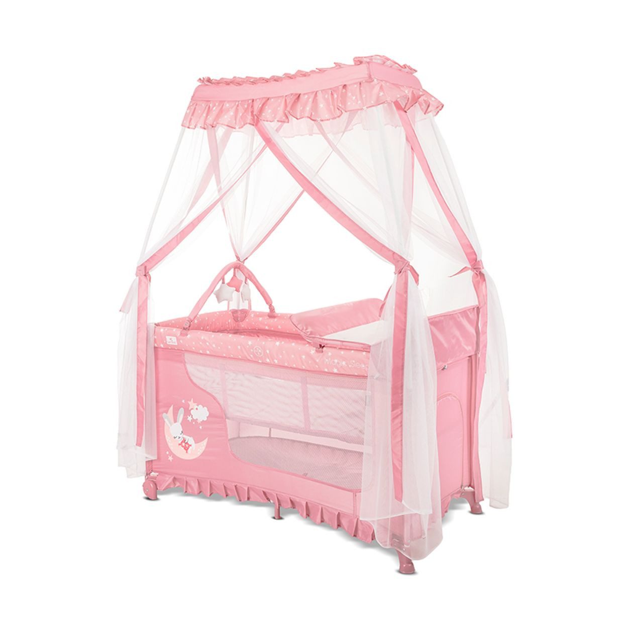 Lorelli Baby-Reisebett Reisebett, Laufstall Magic Sleep, 2 Ebenen Baldachin Mobile Wickelauflage faltbar