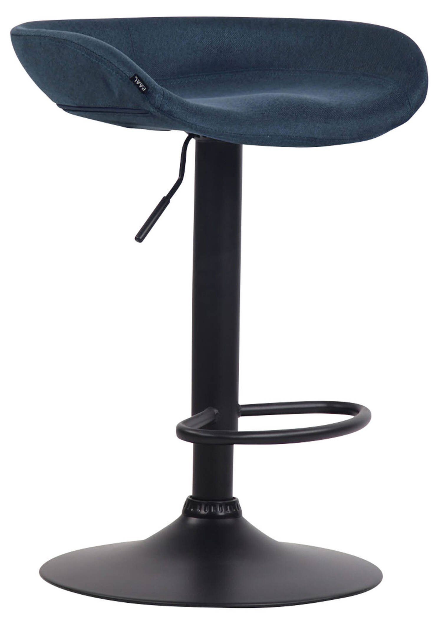 TPFLiving Barhocker Anna mit angenehmer Fußstütze (Barstuhl Hocker für Theke & Küche - 360° drehbar und höhenverstellbar), Gestell Metall schwarz - Sitzfläche: Stoff Blau