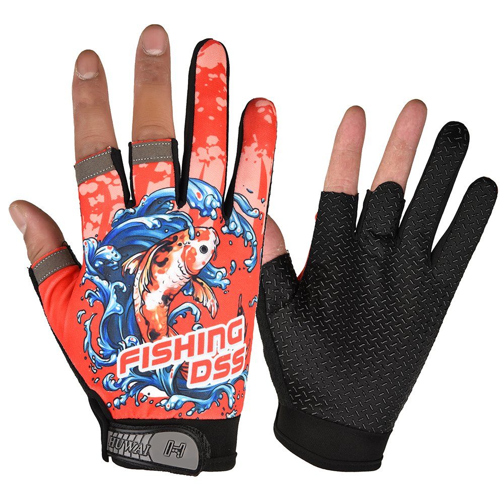 Sunicol Angelhandschuhe Angeln Handschuhe, Atmungsaktiv, Rutschfest, Elastisch Schnell trocknend #1 rot | Handschuhe