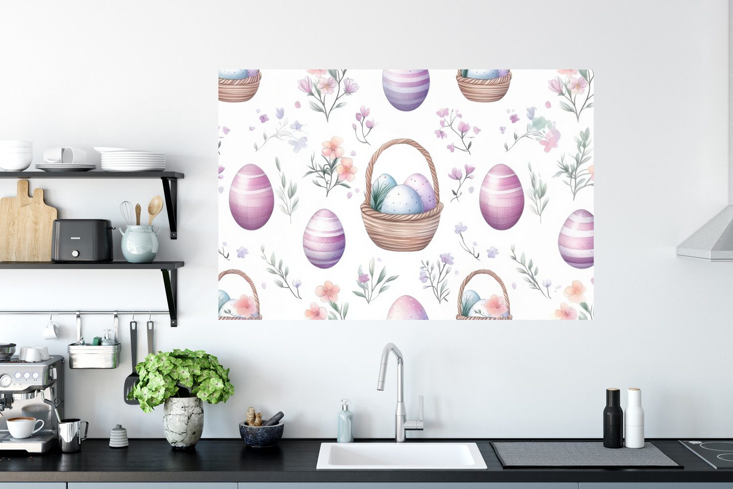 MuchoWow Wandsticker Blumen - Ostereier - Muster (1 St), Wanddeko, Aufkleber, Wandtattoo, 120x80 cm