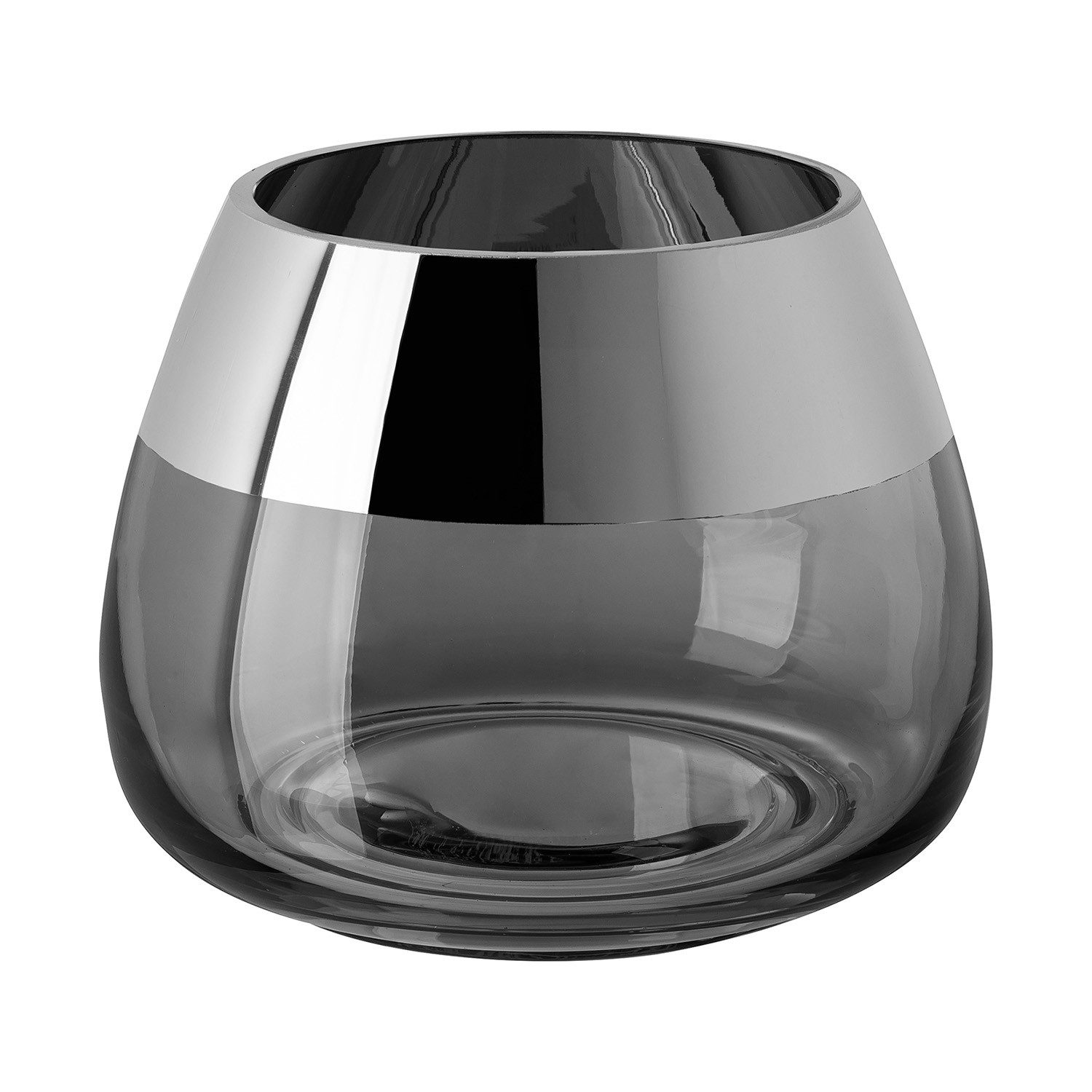 Fink Teelichthalter BELLA Teelichthalter - H.11,6cm x D.15cm - Glas - grau/silberfarben (1xTeelichthalter, 1 St., Leuchte - Geschenk für Frauen), Edles Glas-Windlicht: Kerzenhalter für Stumpenkerzen & Kerzenleuchter
