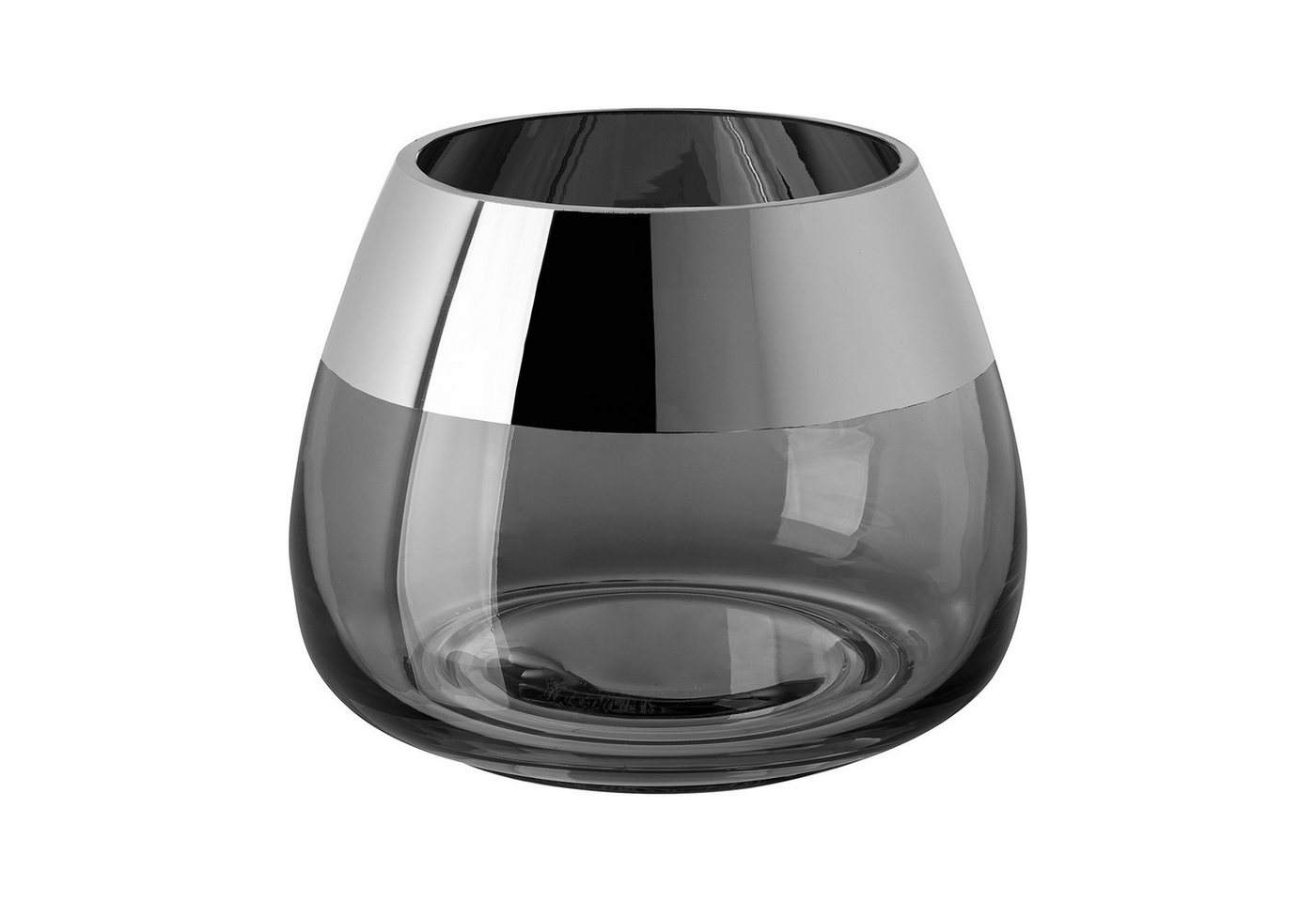 Fink Teelichthalter BELLA Teelichthalter - H.11,6cm x D.15cm - Glas - grau/silberfarben (1xTeelichthalter, 1 St., Leuchte - Geschenk für Frauen), Edles Glas-Windlicht: Kerzenhalter für Stumpenkerzen & Kerzenleuchter