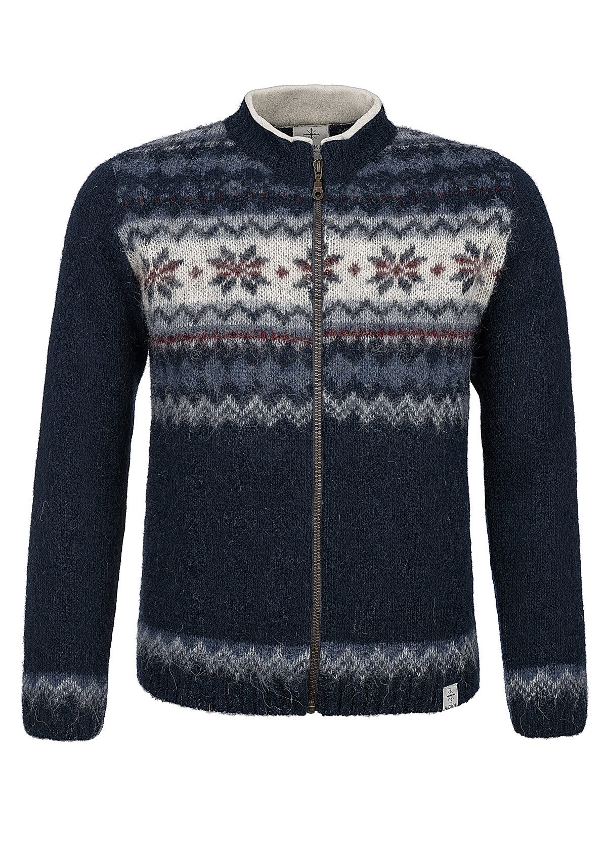 KIDKA Cardigan - Woll-Strickjacke für Damen / Herren - Farbe blau-weiß-rot - aus rauer isländischer Wolle