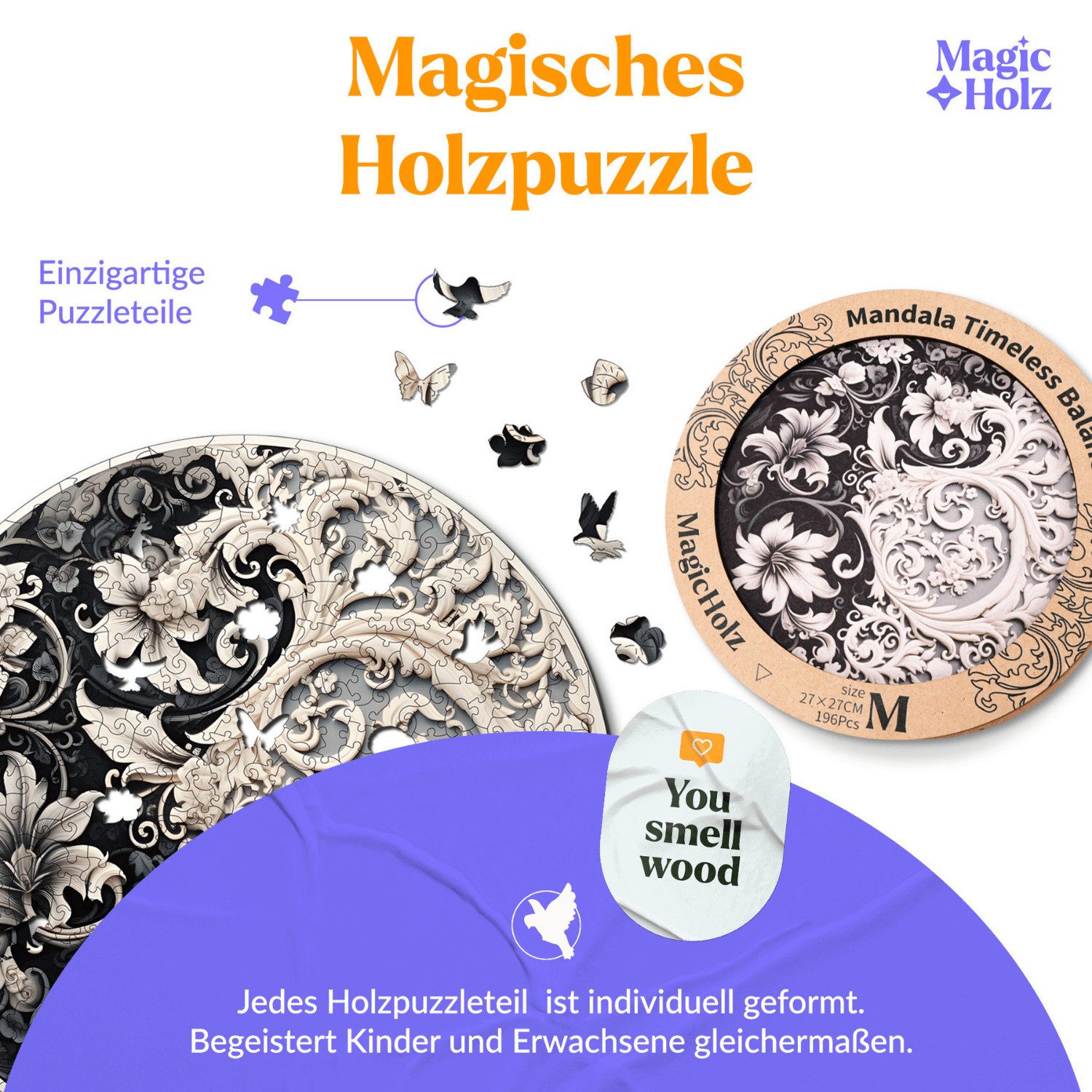 MagicHolz Puzzle Zeitlose Ausgewogenheit Mandala Holzpuzzle (2D), 196 Puzzleteile