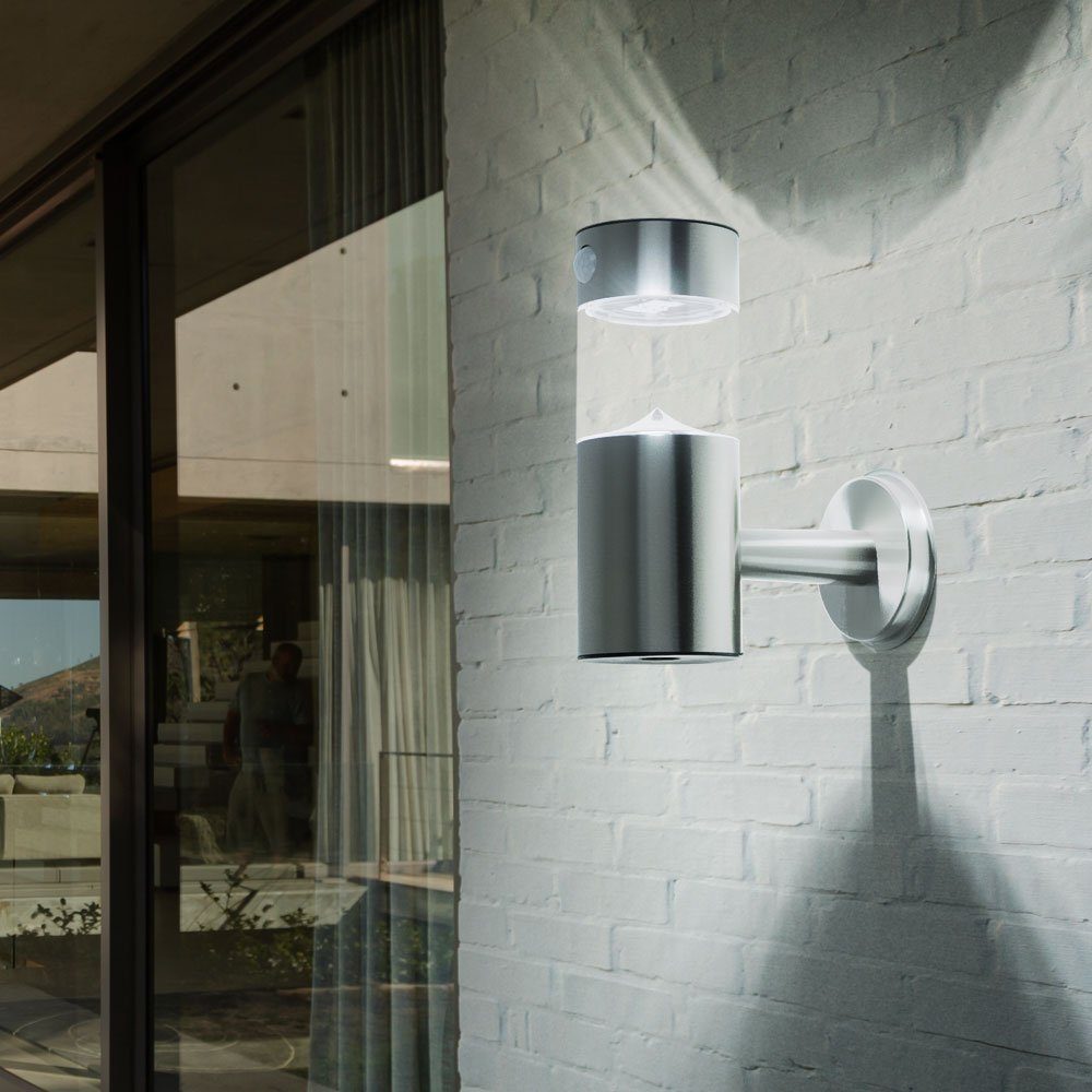 LED Design Wand Außen Leuchte Haus Tür Beleuchtung Garten Strahler Lampe silber 