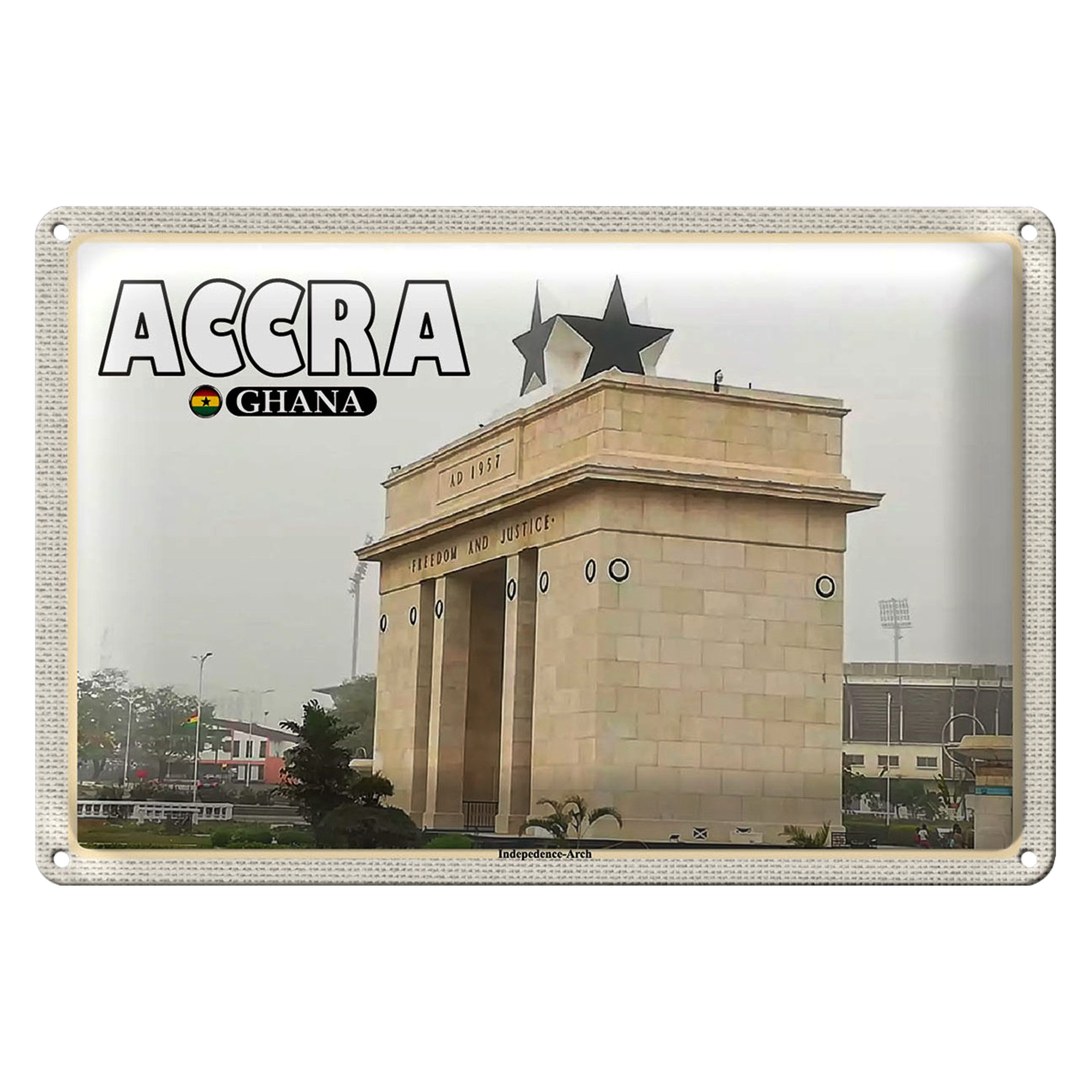 Roomando Metallschild Blechschild Reise 30x20cm Accra Ghana Independence-Arch