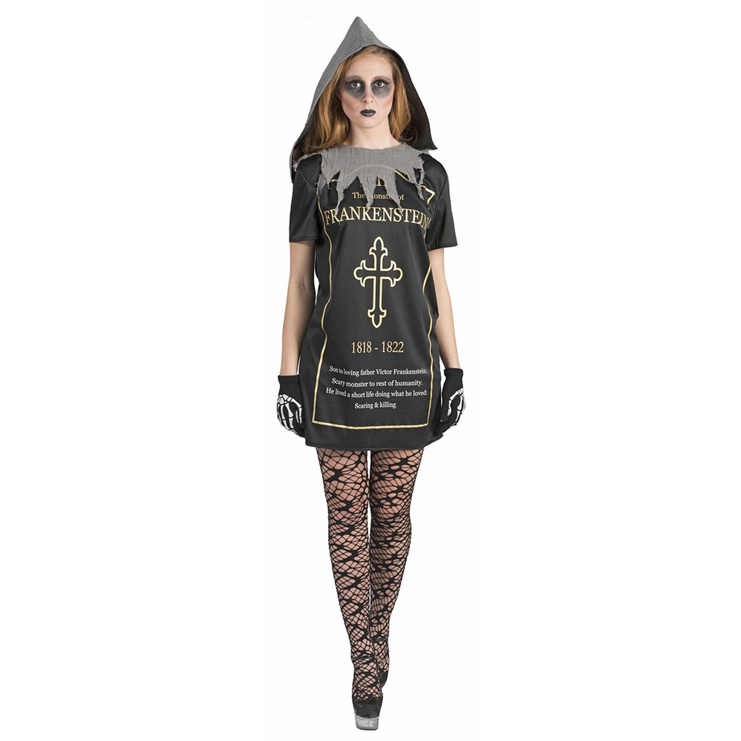 Funny Fashion Hexen-Kostüm Grabstein 'Tammy' Kleid mit Kapuze für Damen, Sc günstig online kaufen