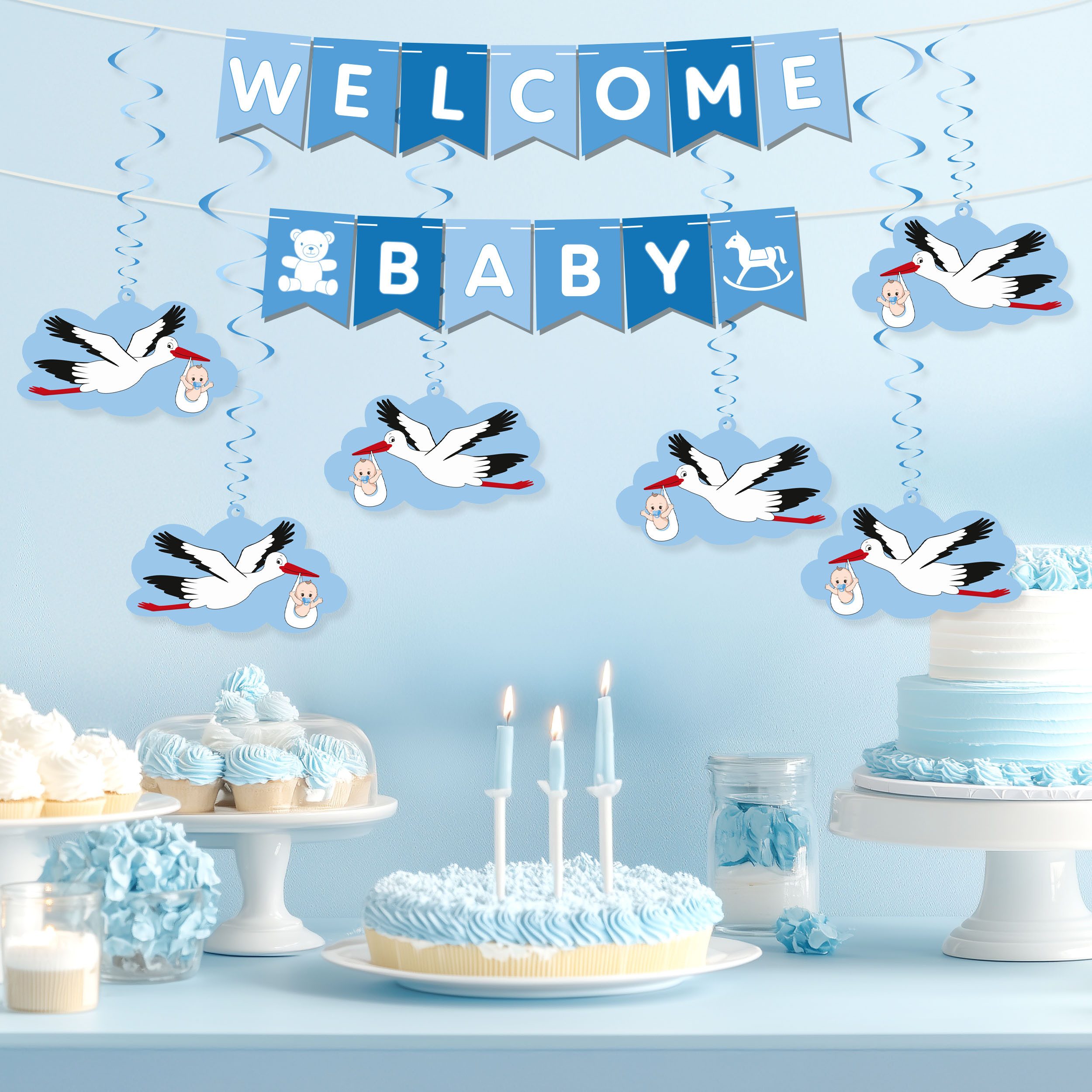 BRUBAKER Girlande Welcome Baby Wimpelkette für Jungen und Mädchen mit Storc günstig online kaufen