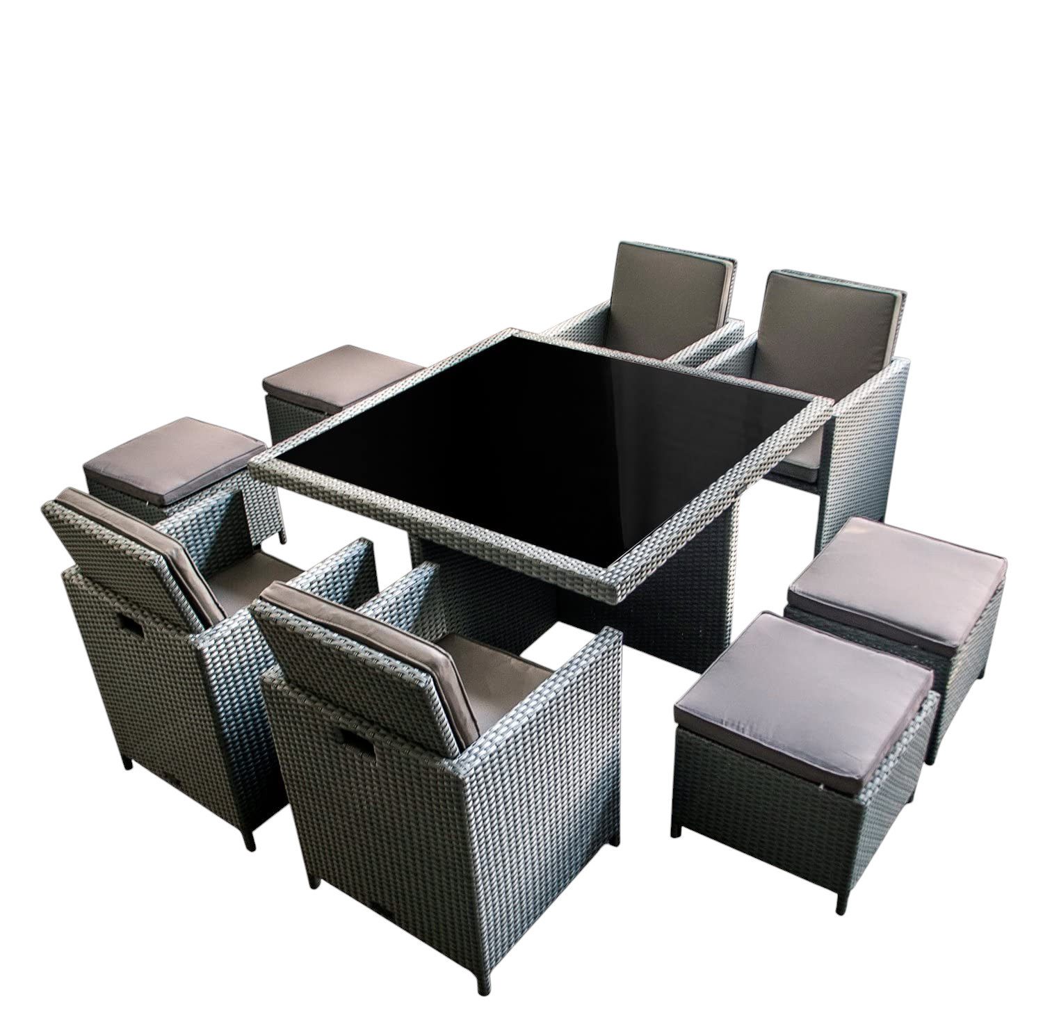 Ragnarök Möbel-Design Garten-Essgruppe Esstisch Set Heimdall 4+4, (Set, Polyrattan, Alu, Würfelsystem)