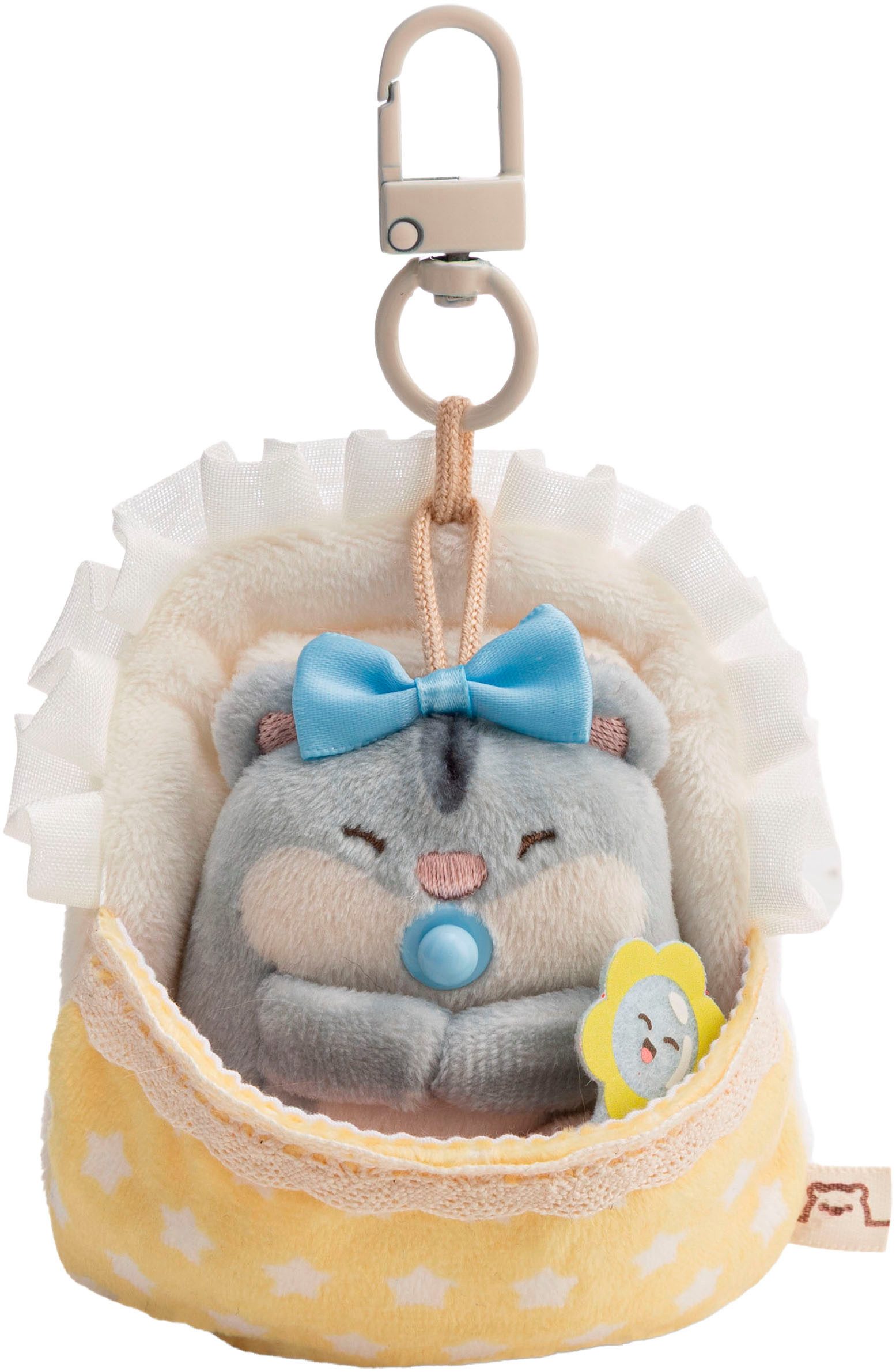 Nici Kuscheltier mymochi, Set Hamster Shai 7cm mit Rassel & Bettchen mit Karabiner (Set), in Geschenkbox