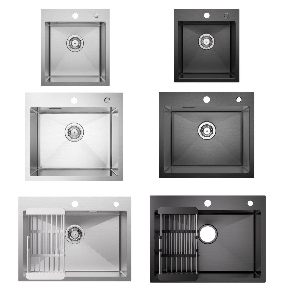 CECIPA MAX Edelstahlspüle Küchenspüle Mit Ablaufgarnitur Einbauspüle Anthrazitschwarz/Gebürstete, Anthrazitschwarz, 40/45 cm, Aufsatzspüle für die Küche, 40×45cm/50×45cm/60×45cm, (Spülbecken), 60cm Spüle mit Abtropfgestell