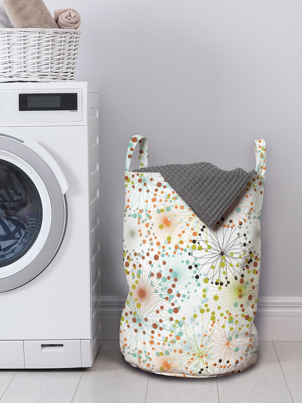 Wäschekorb Linien Abakuhaus Kordelzugverschluss mit Abstrakt mit für Waschsalons, Wäschesäckchen Dot vibrierendem Griffen