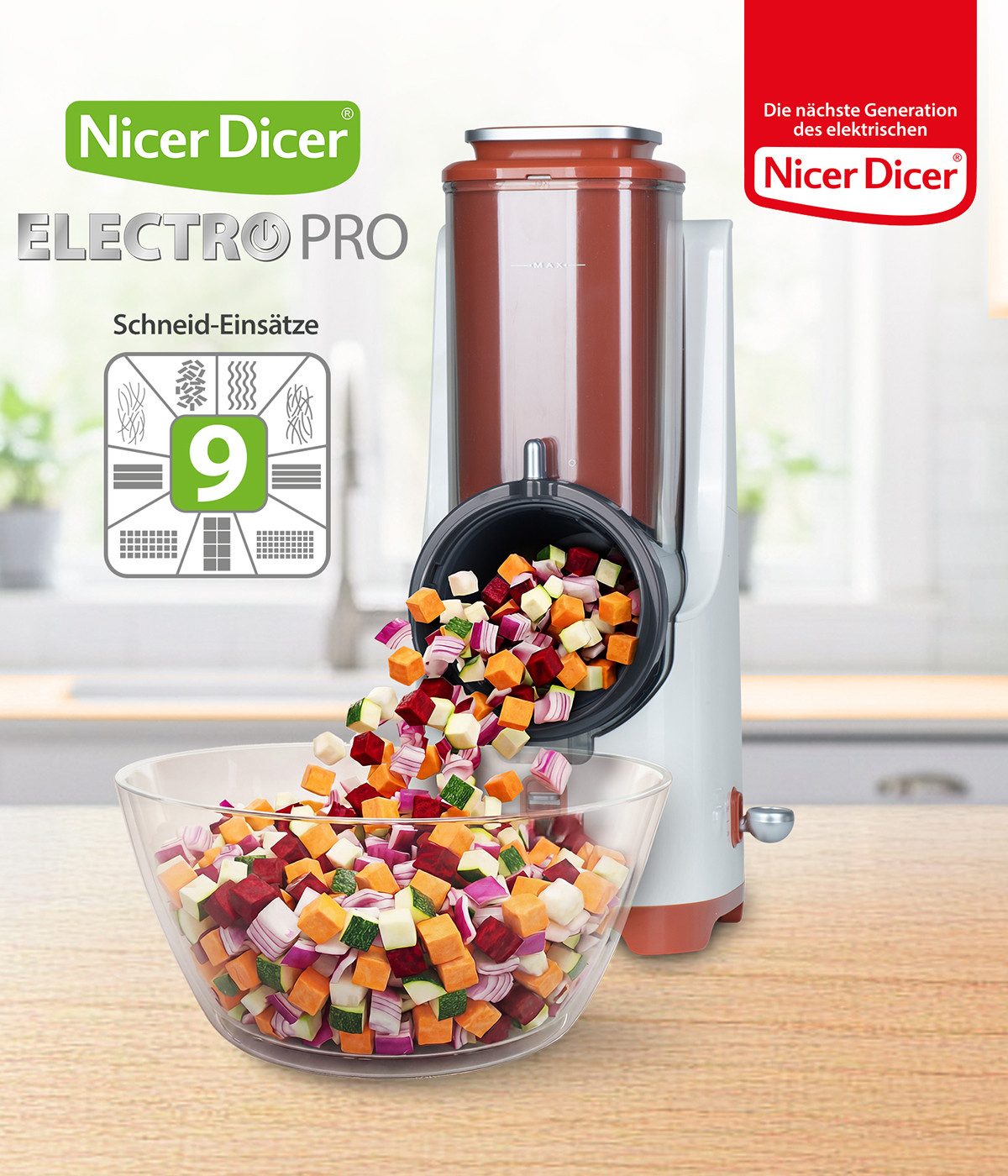 Genius Gemüseschneider Nicer Dicer Electro PRO Set 32-tlg., terracotta, Gemüseschneider, 80 W, Präzise und gleichmäßige Ergebnisse in Sekundenschnelle – Bild 2 von 5