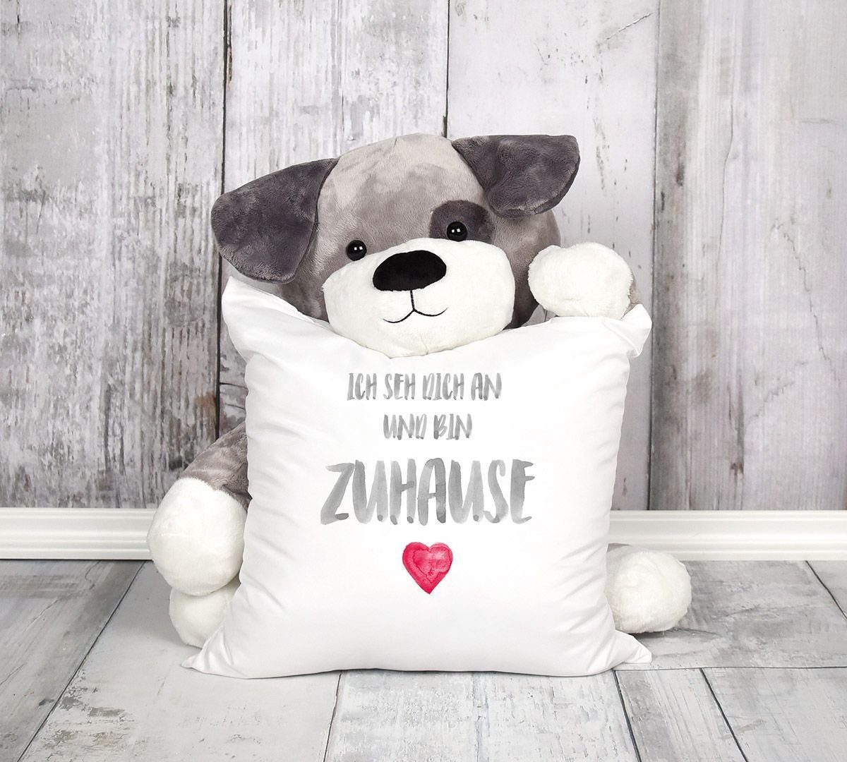 Weihnachten seh Liebe Ich und Valentinstag Moonworks® bin an MoonWorks Dekokissen Geschenkidee Spruch zuhause Kissenbezug Geschenk Herz dich