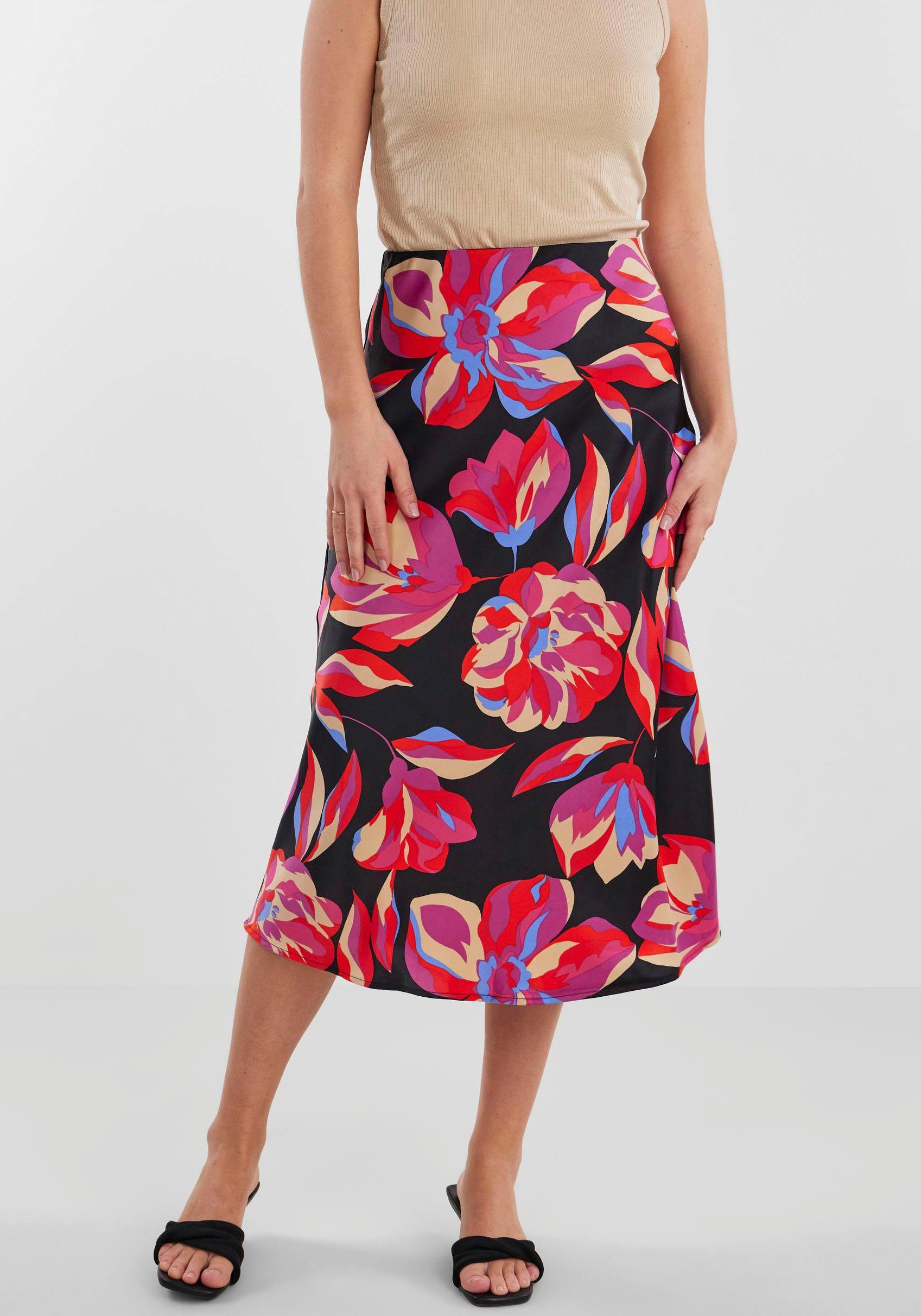 Y.A.S Midirock YASPELLA HW MIDI SKIRT S. NOOS Black AOP:FLOWER PRINT | 