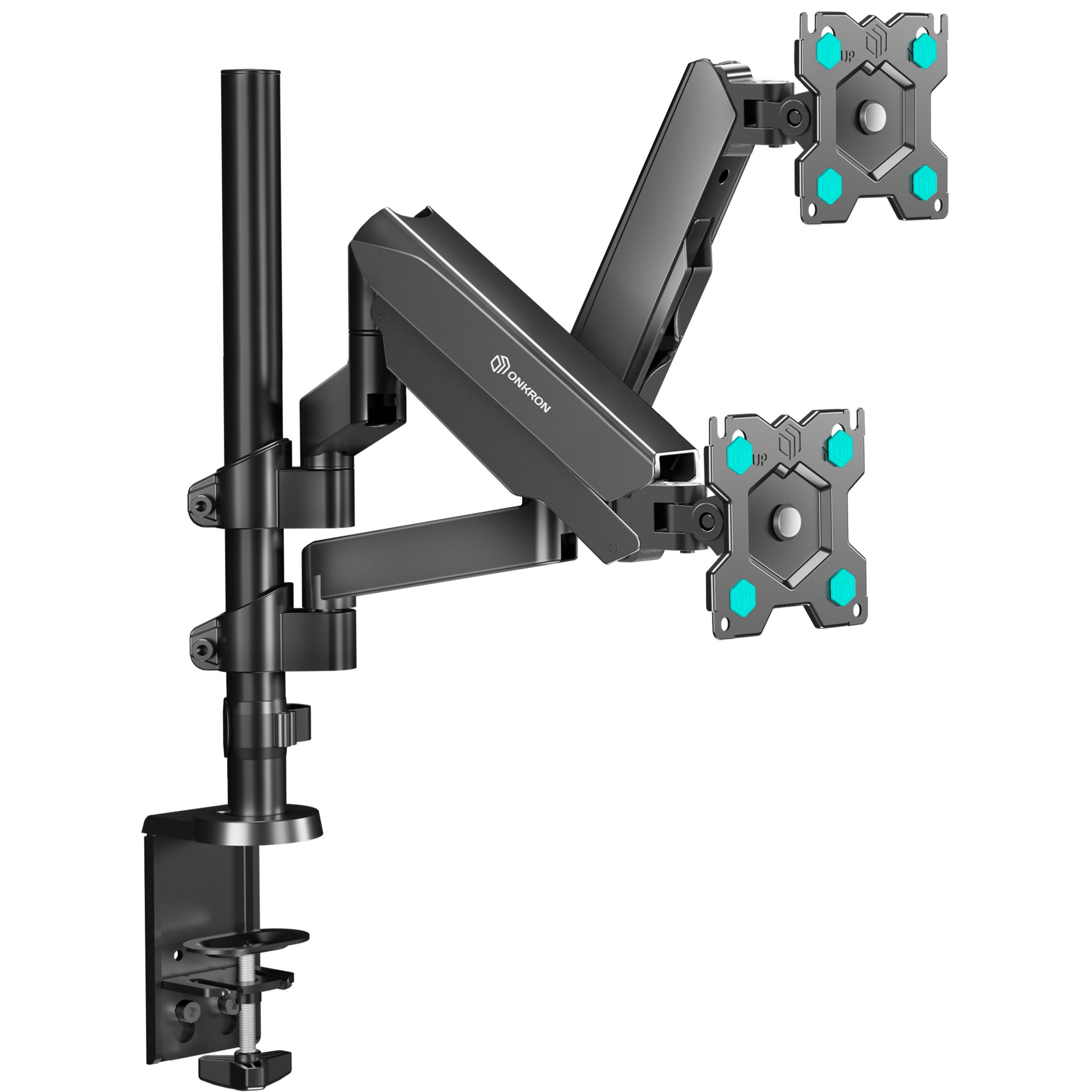 ONKRON Monitor-Halterung 13-32 Zoll, bis 8 kg pro Arm, VESA 75x75-100x100, G140-B, (bis 32 Zoll, neigbar, schwenkbar, drehbar, Gasdruckfeder, Kabelmanagement)