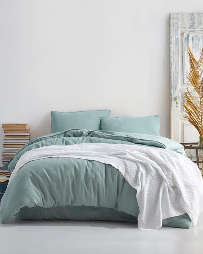 Sandiik Bettwäsche Musselin Bettwäsche in Eukalyptusgrün 135x200cm mit Reiß günstig online kaufen