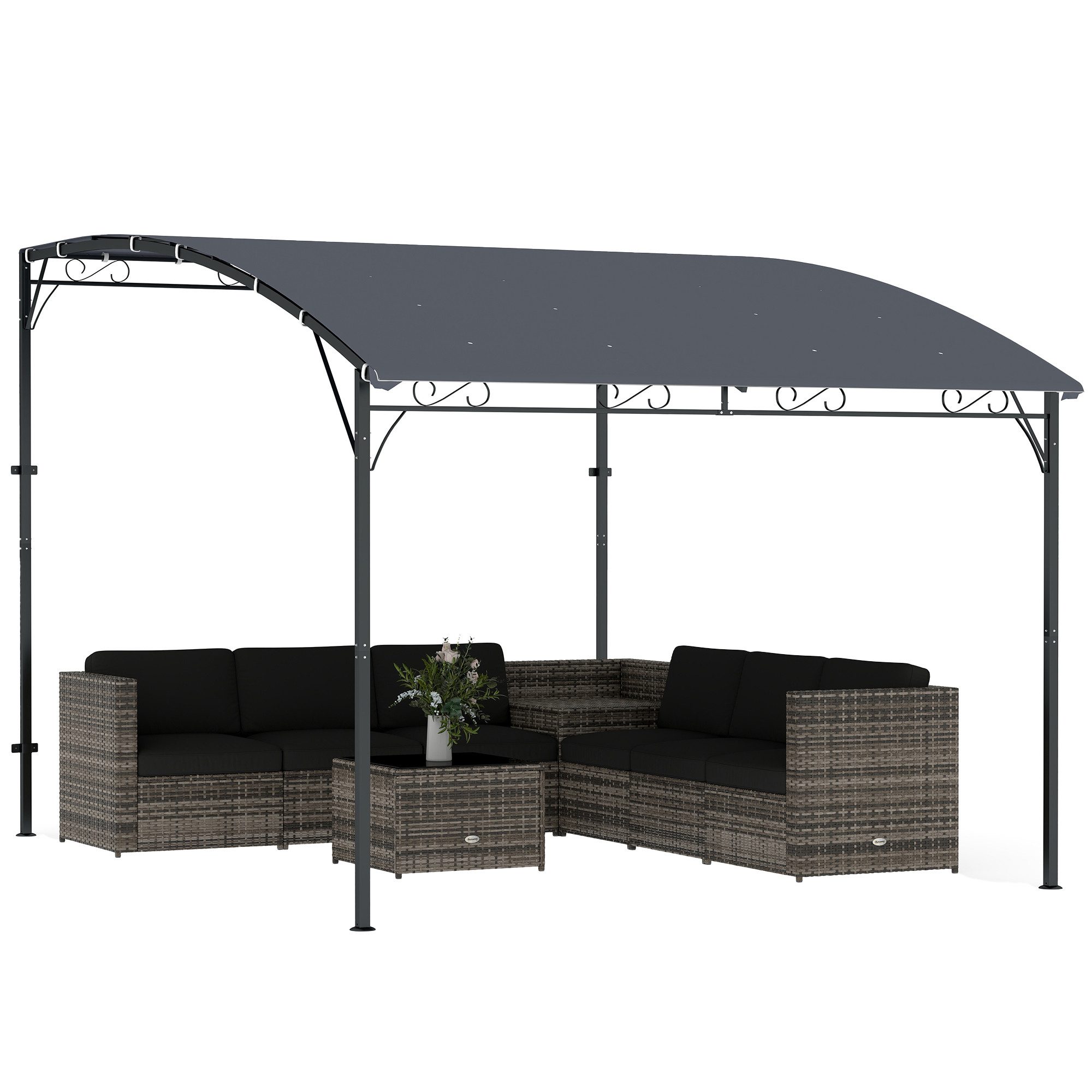 Outsunny Pavillon wetterfest wandmontiert Pavillon Vordach, mit 0 Seitenteilen, (Anbaupavillon, inkl. Bodenanker und Expansionsschrauben), für Terrasse Garten 2,86 x 3,84 x 2,52 m Grau