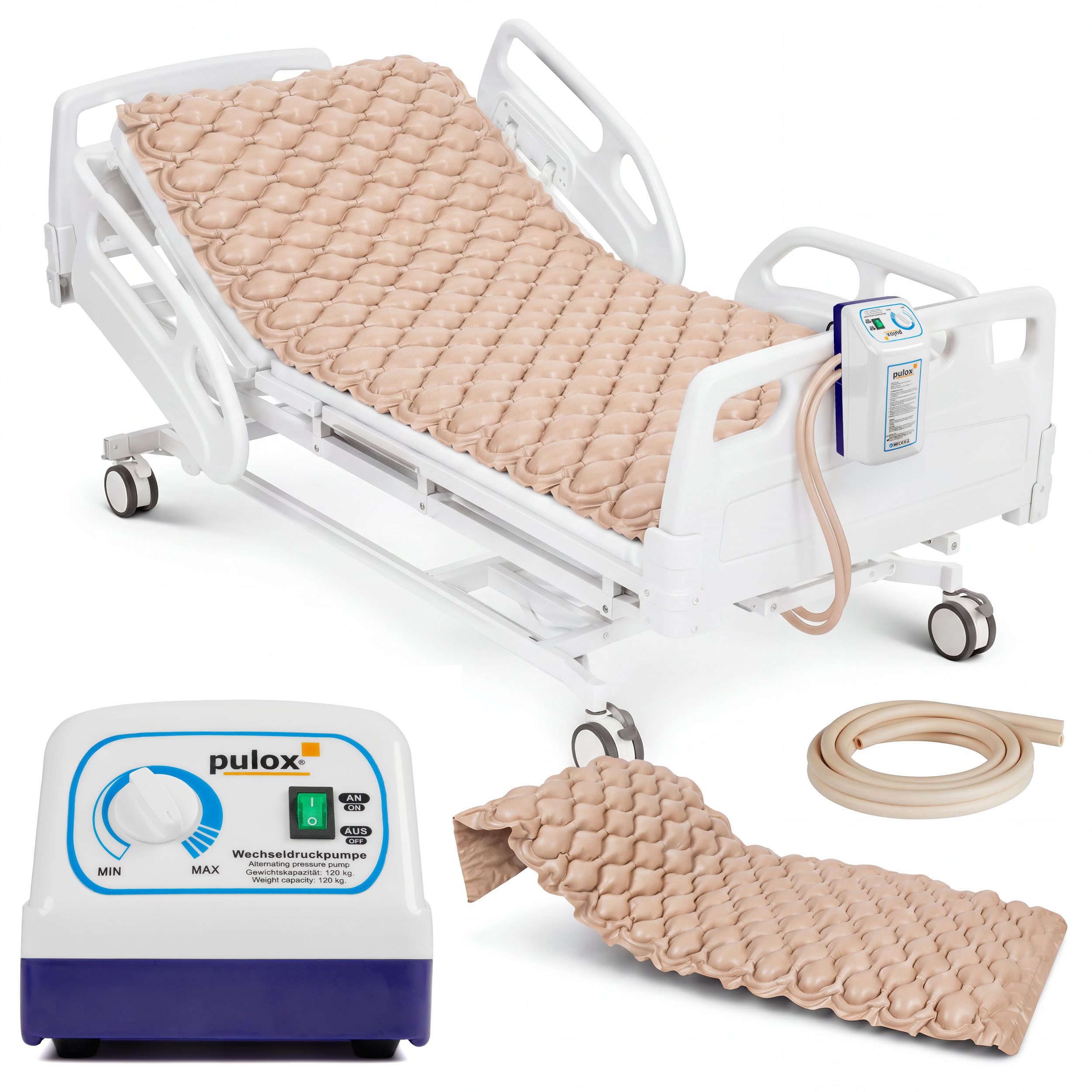Matratzenauflage Antidekubitus / Wechseldruckmatratze - Auflagesystem mit Pumpe pulox