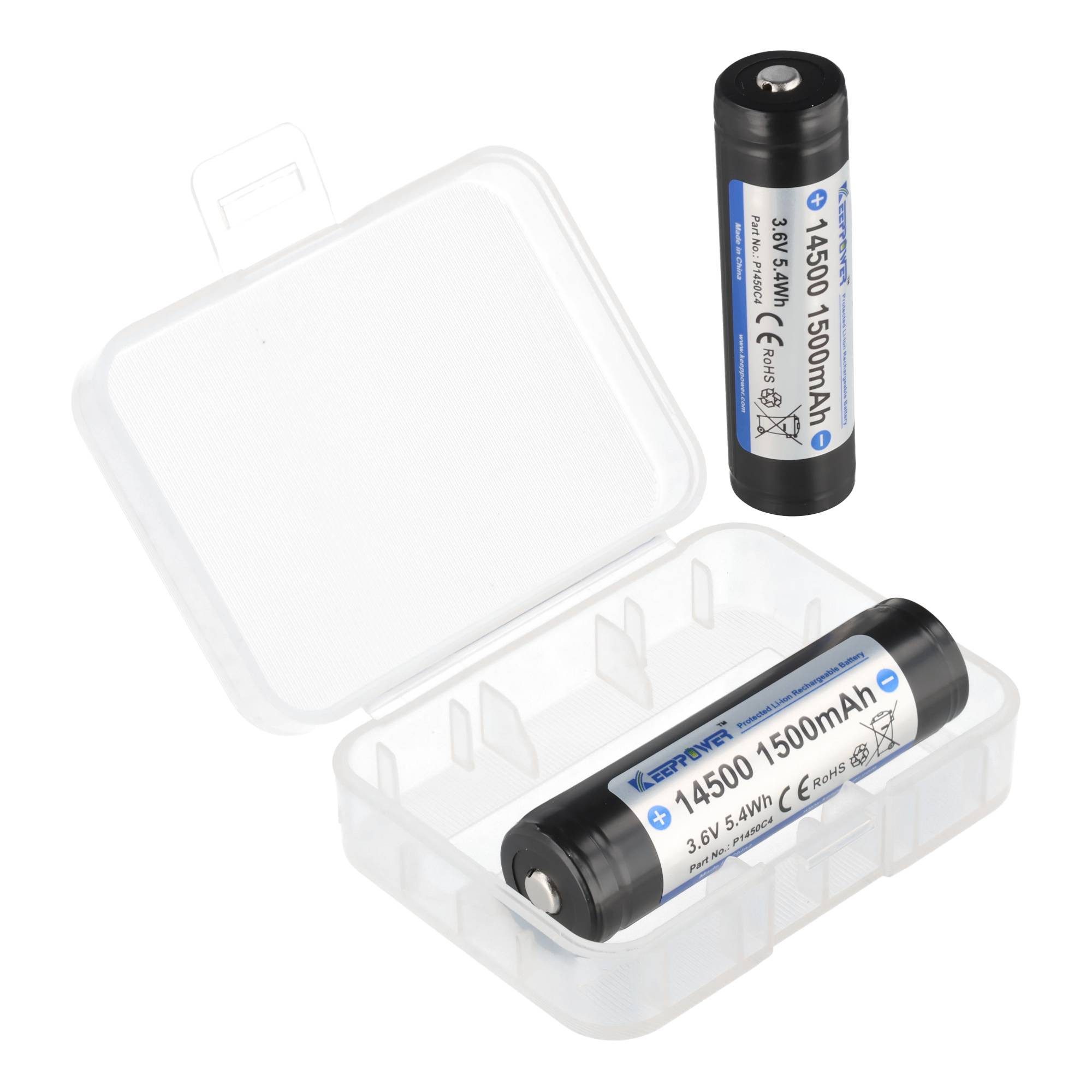 Keeppower 2 Stück Keeppower 14500 P1450C4 Lithium-Ionen Akku mit 3,7 Volt und 1 Akku 1500 mAh (3,7 V)