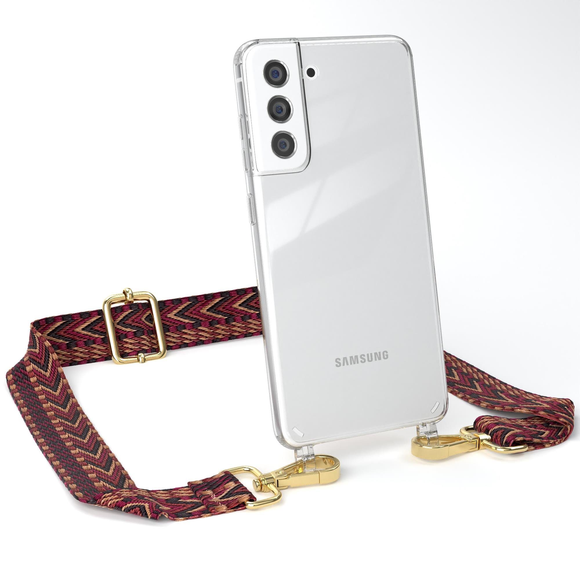 EAZY CASE Handykette Boho Umhängeband für Samsung Galaxy S21 FE 5G 6,41 Zoll, Hülle aus Silikon mit Kettenband Wechselgurt flexibles Trageband Natur