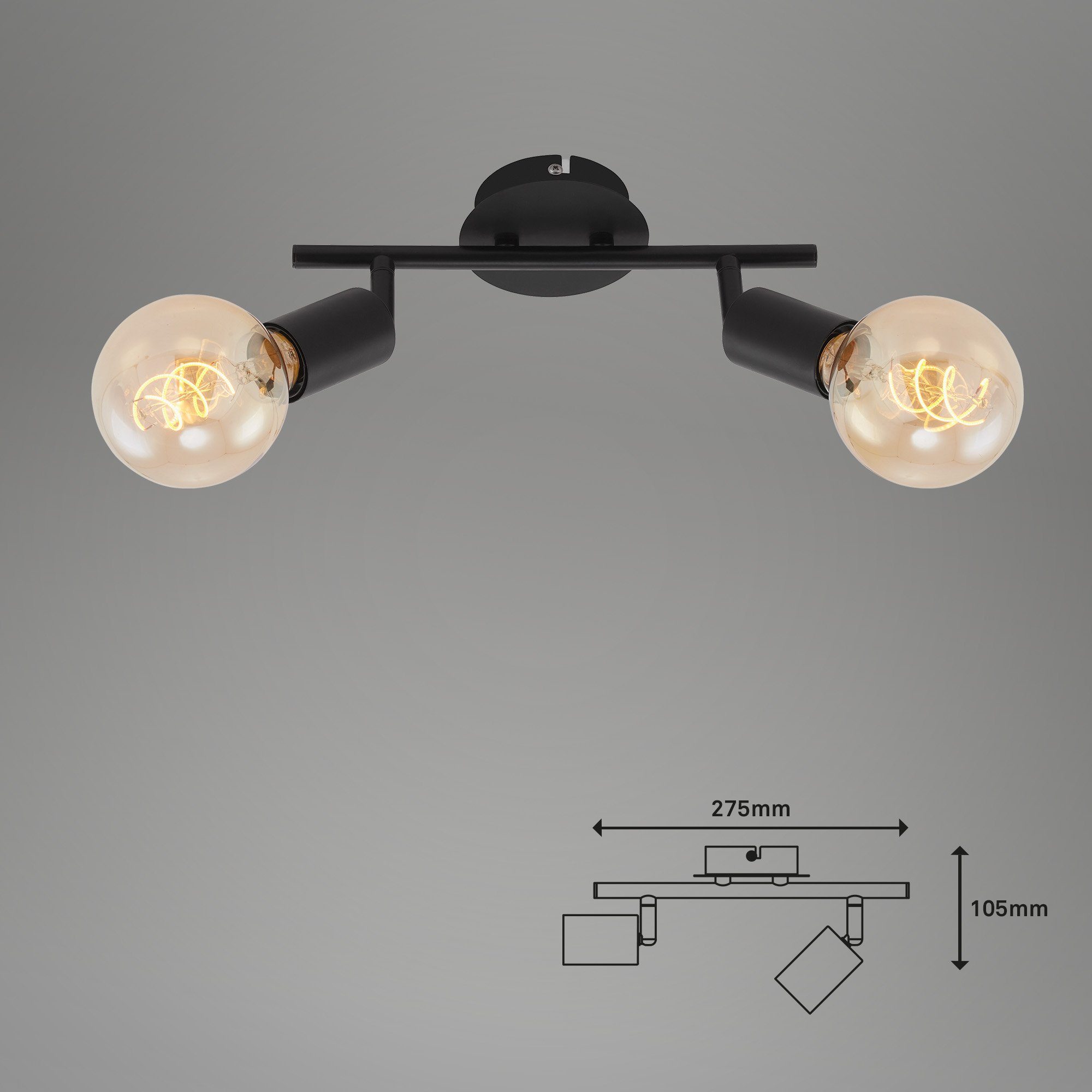 Briloner Leuchten Deckenspots Warmweiß, schwenkbar, Deckenlampe, Flur 2868-025, E27, Wohnzimmer, Leuchtmittel, 27,5x10x10,5cm, max.60W, retro, ohne Schwarz