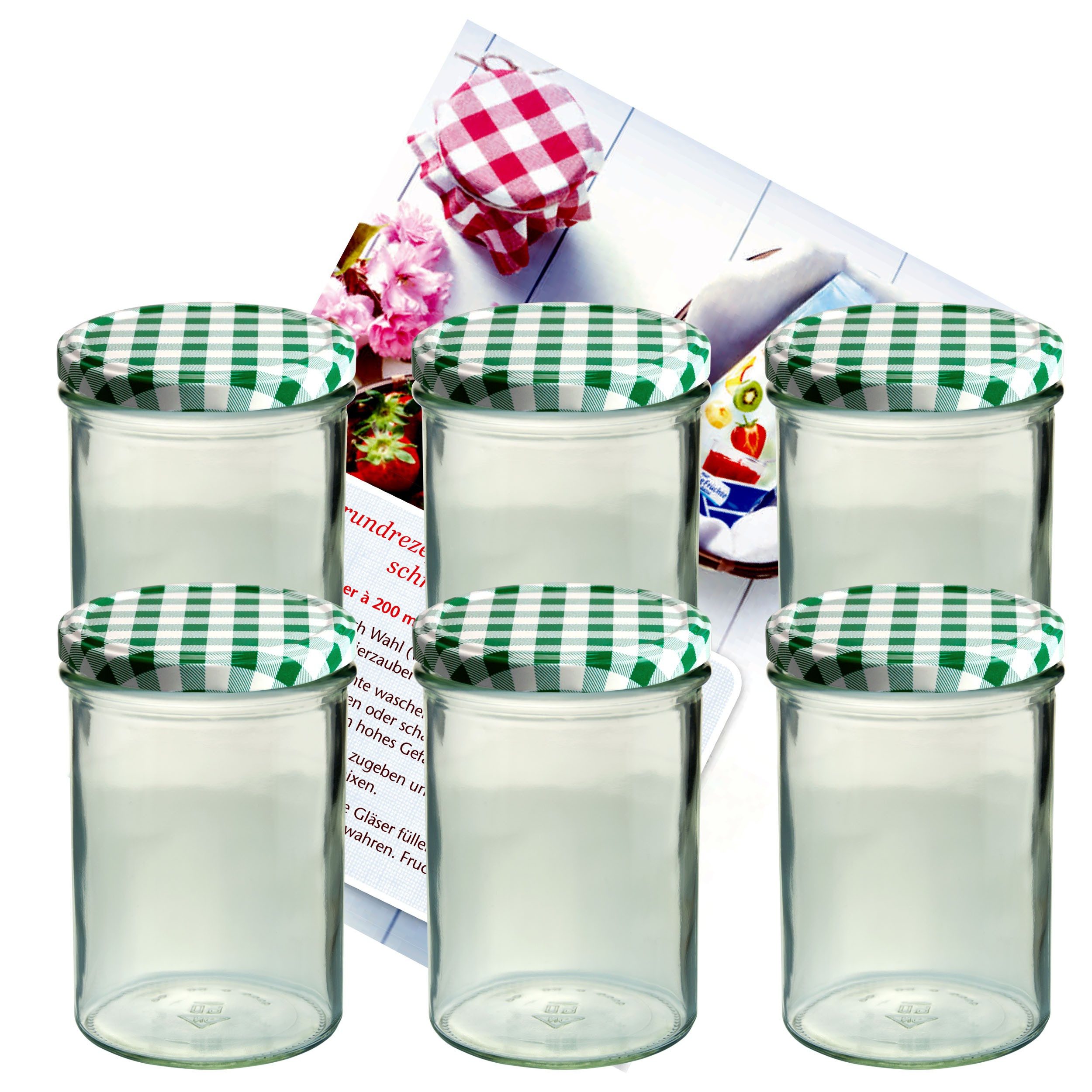 MamboCat Einmachglas 6er Set Sturzglas 435 ml Marmeladenglas Einmachglas grün kariert, Glas