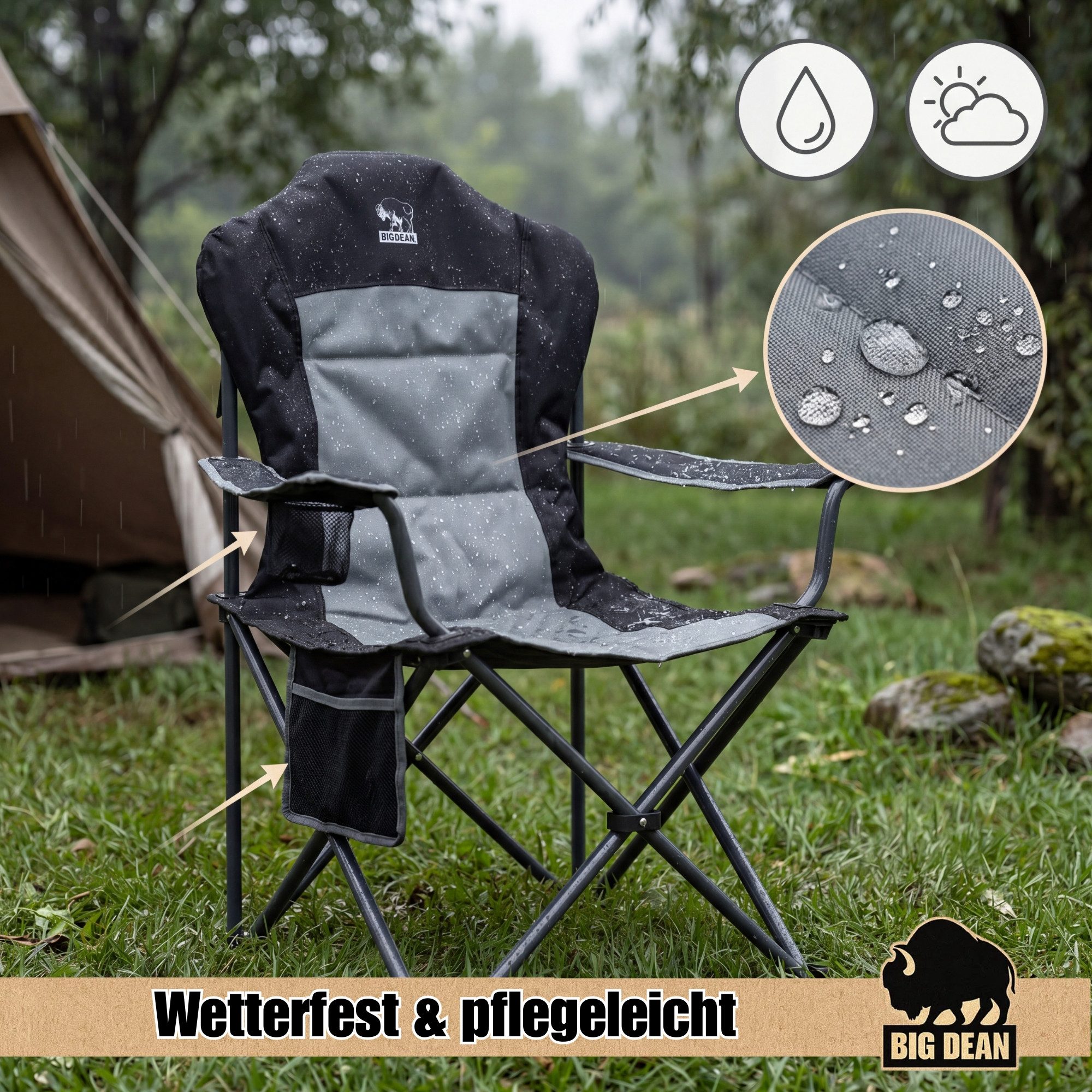 BigDean Faltstuhl 2 Stück Luxus Campingstuhl Faltbar 160 KG Belastbarer Hochlehner (Set, 2 St), Verstärkt & Pulverbeschichtet, 160kg Tragkraft, Extra Hohe Rückenlehne