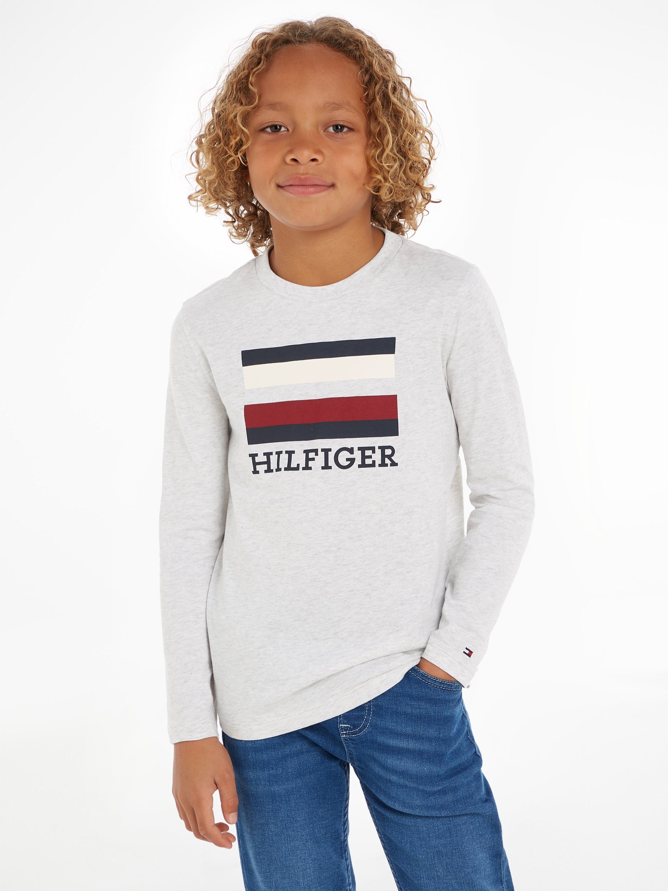 LOGO New_Light_Grey_Heather TH Print Front mit TEE großem L/S Langarmshirt Hilfiger Tommy Hilfiger