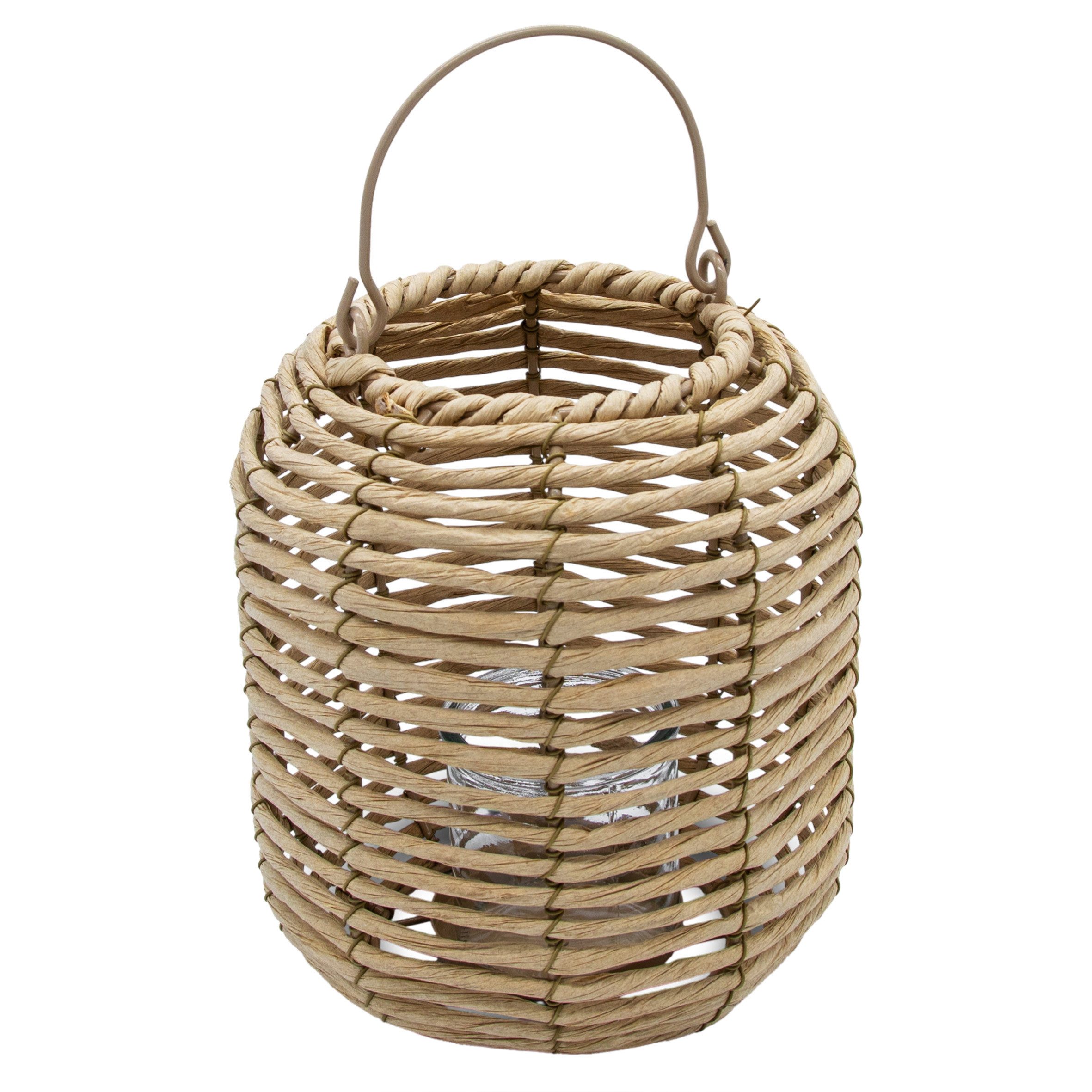 Spetebo Dekoobjekt Rattan Windlicht natur (für Kerzen, 1 St., 23 x 19 cm), Bast Laterne mit Bügel zum Hängen