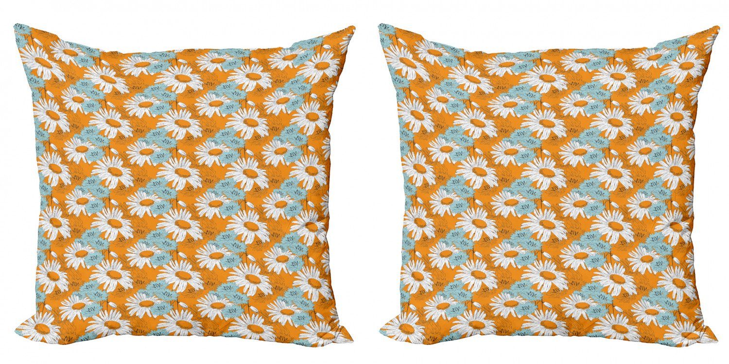 Kissenbezüge Modern Accent Doppelseitiger Digitaldruck, (2 Abakuhaus Orange Frühlingssaison Stück), Gänseblümchen